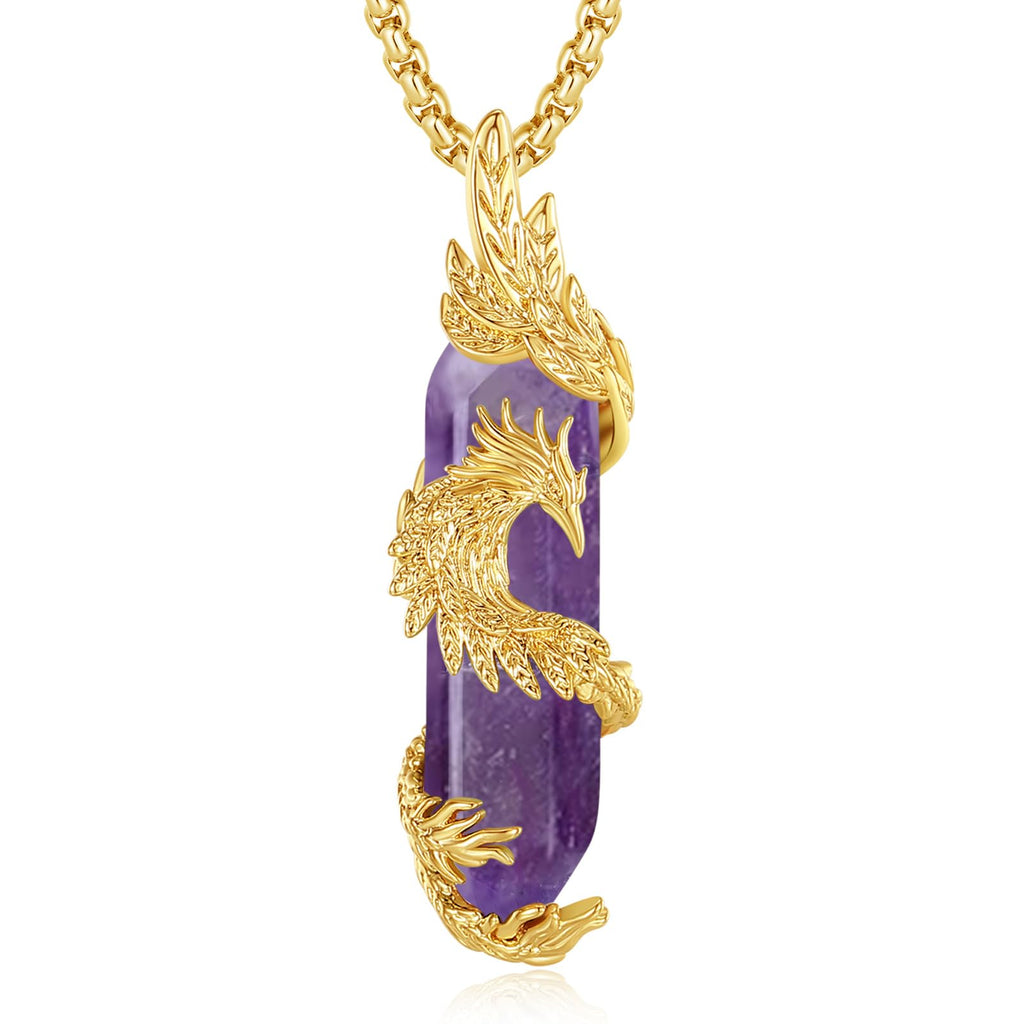 INFUSEU Kristall Phönix Kette, Vogelhänger Spirituelle Tiere Halskette Schmuck Kristall Rising Phoenix Lapislazuli Geschenke für Frauen Mädchen Damen