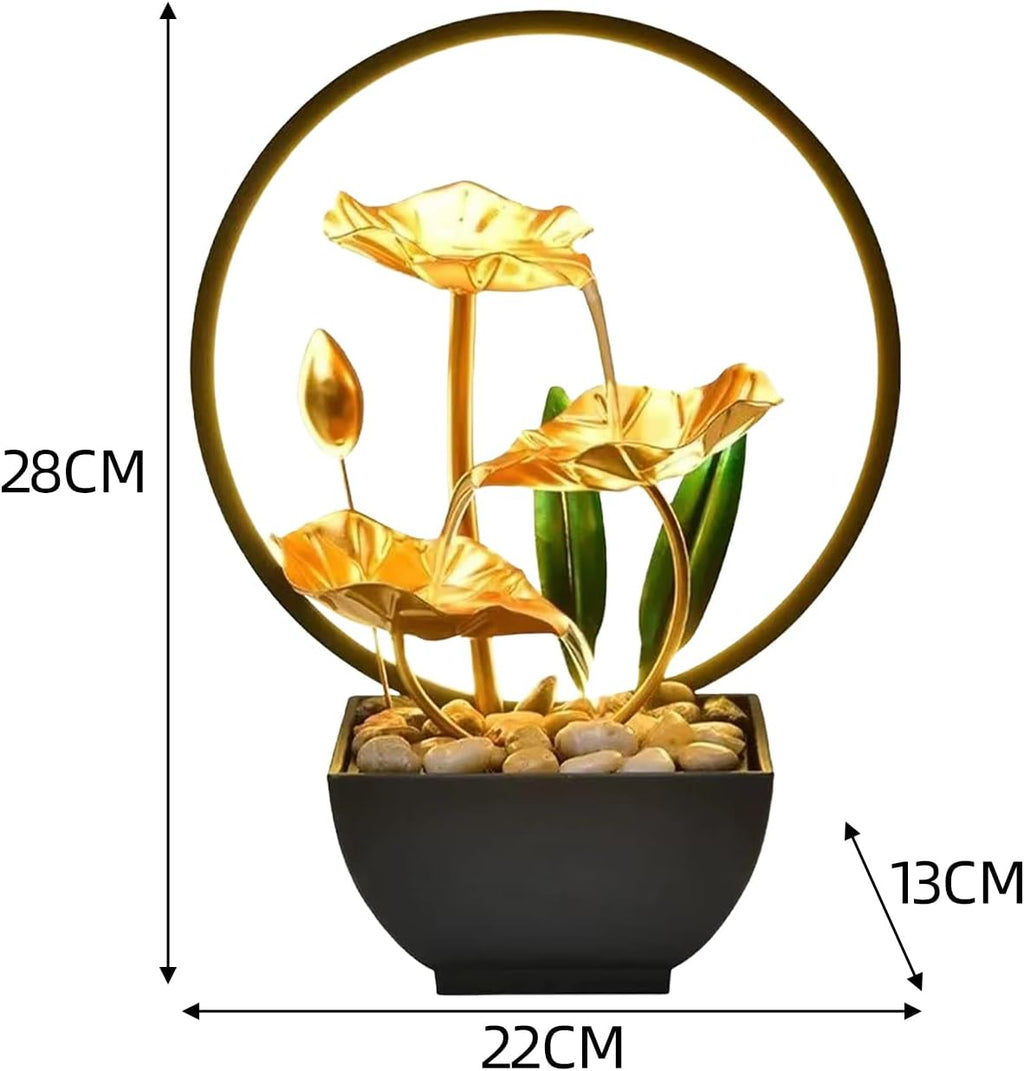 Tuzsocr Zimmerbrunnen LED, Tischbrunnen mit Beleuchtung Wasserfall, Moderne Zen Deko mit geräuschloser Pumpe, Entspannung Meditationsdekoration für Haus, Büro, Garten, Wohnzimmer, H 28 cm