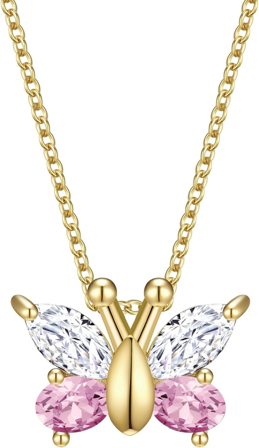 Rafaela Donata Damen Kette aus 925/- Sterling Silber gelbvergoldet 14 Karat mit Zirkonia weiß Schmetterling