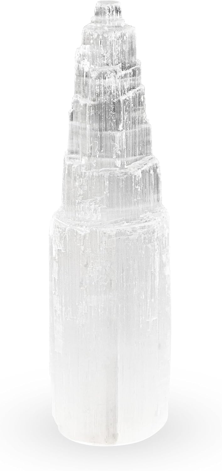 NKlaus Selenite Energy Tower 20cm - Handmade Healing Stone Pillar for Meditation, Reiki & Protection, Ideal for Room Harmonization & Spiritual Cleansing