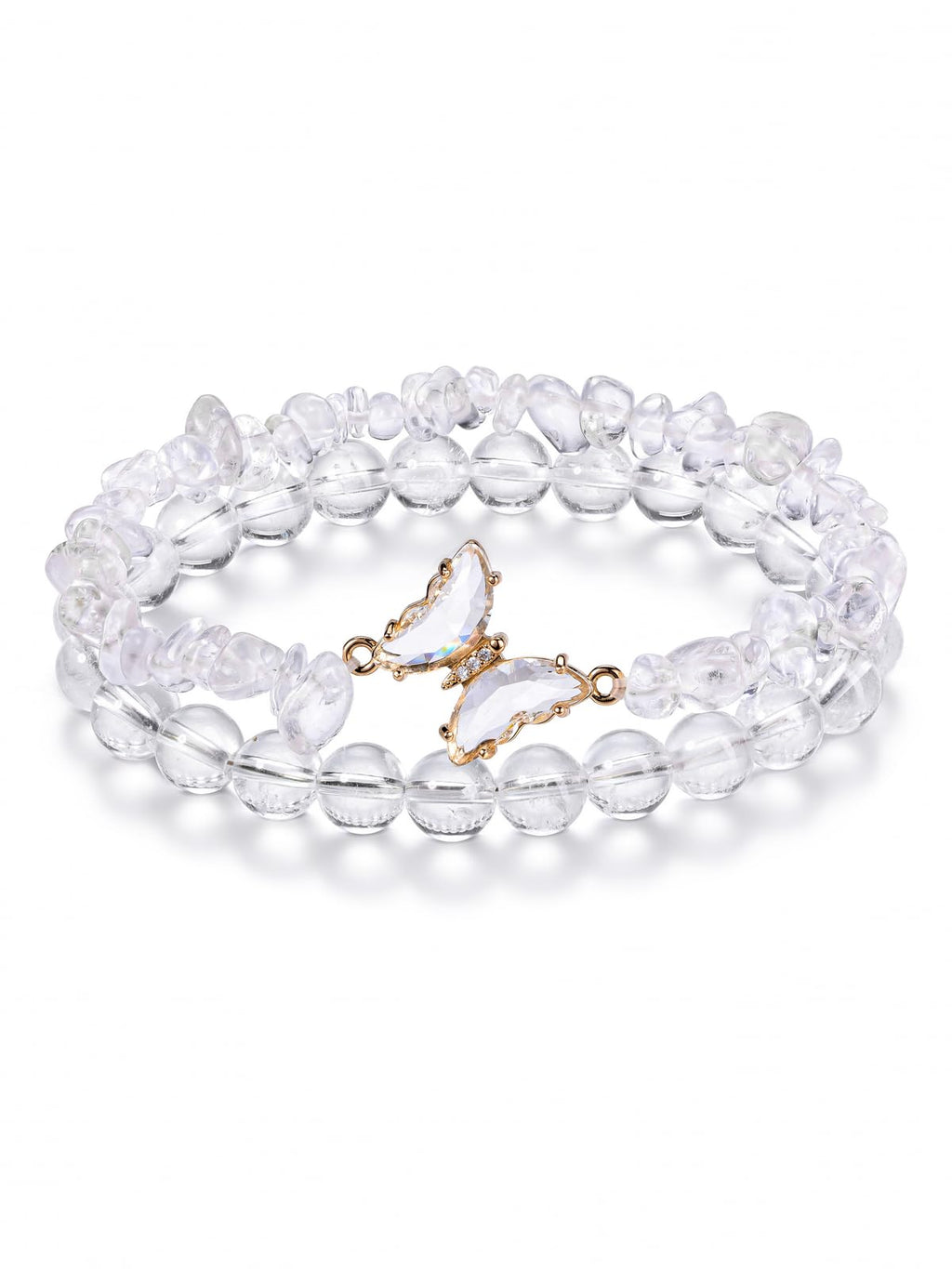CrystalTears Schmetterling Armbänder Set 2pcs echt Edelsteine elastischer Perlenarmbänder Damen Amulett Schmuck spirituelle Geschenk