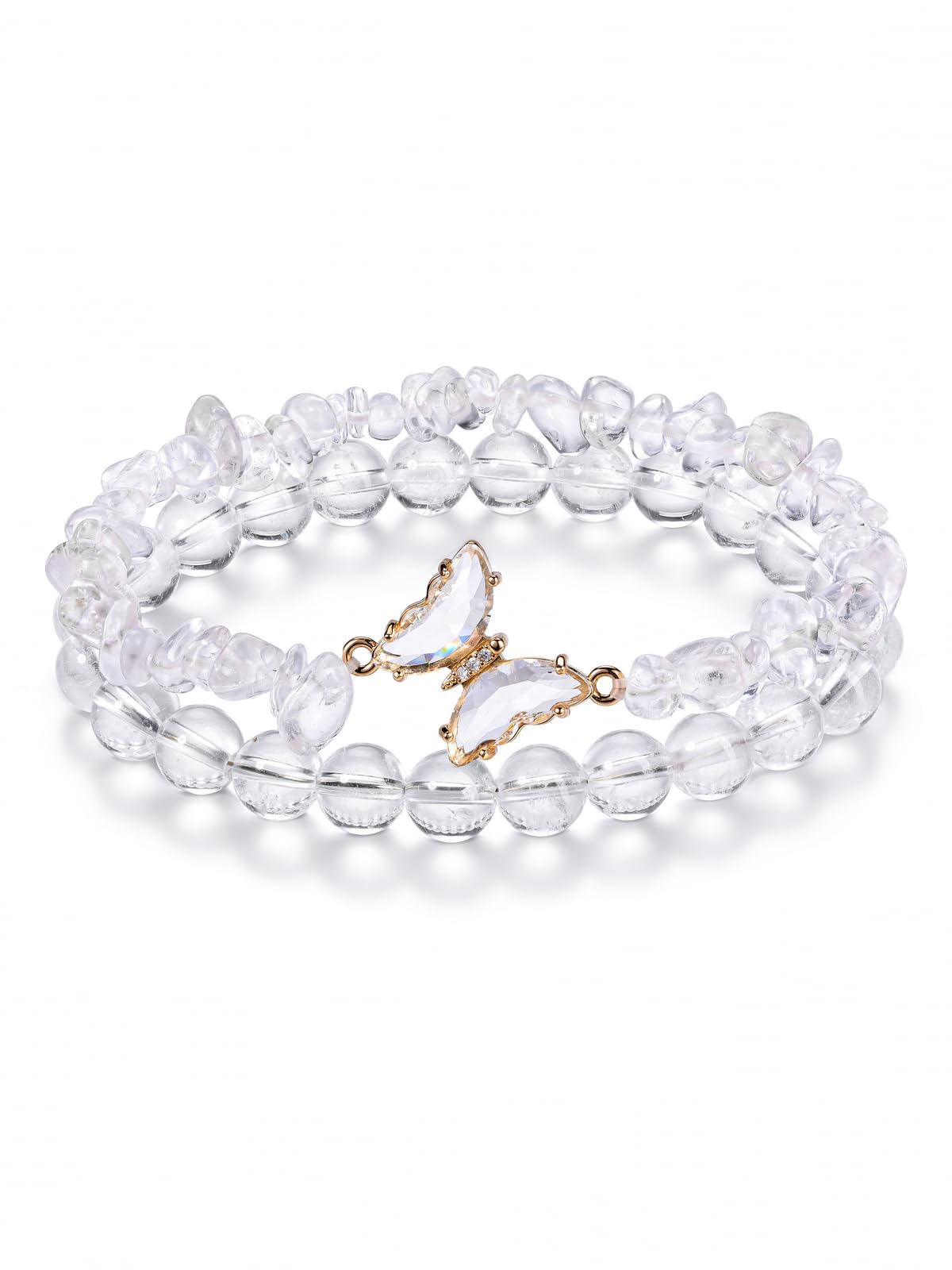 CrystalTears Schmetterling Armbänder Set 2pcs echt Edelsteine elastischer Perlenarmbänder Damen Amulett Schmuck spirituelle Geschenk