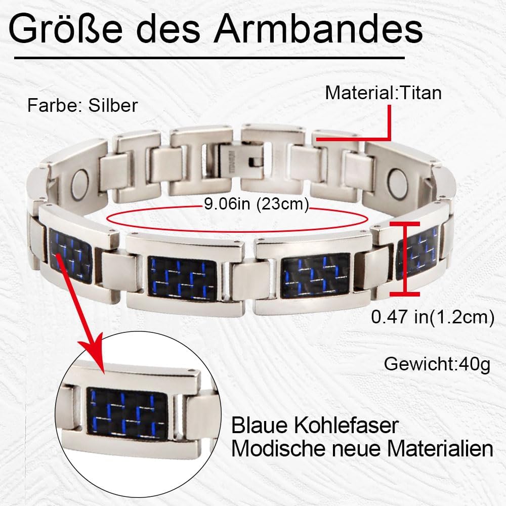 HAQI Titan Magnetarmband für Männer Starker Magnetismus Magnetfeldtherapie Armbänder mit blauer Kohlefaser