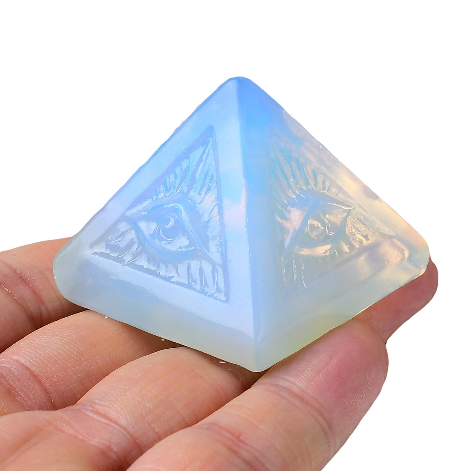 Flame Stone Evil Eye Pyramid Statue - Handmade Healing Crystal Figurine for Positive Energy, Meditation & Reiki, Natural Stone Decor, Lucky Spiritual Gift