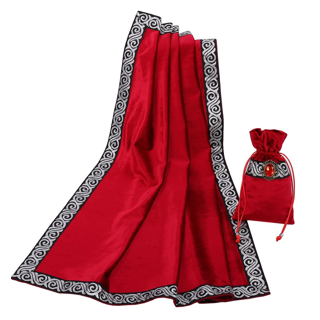 BLESSUME Witch Altar Tarot Table Cloth and Pouch Square Divination Tarot Cloth (Red)