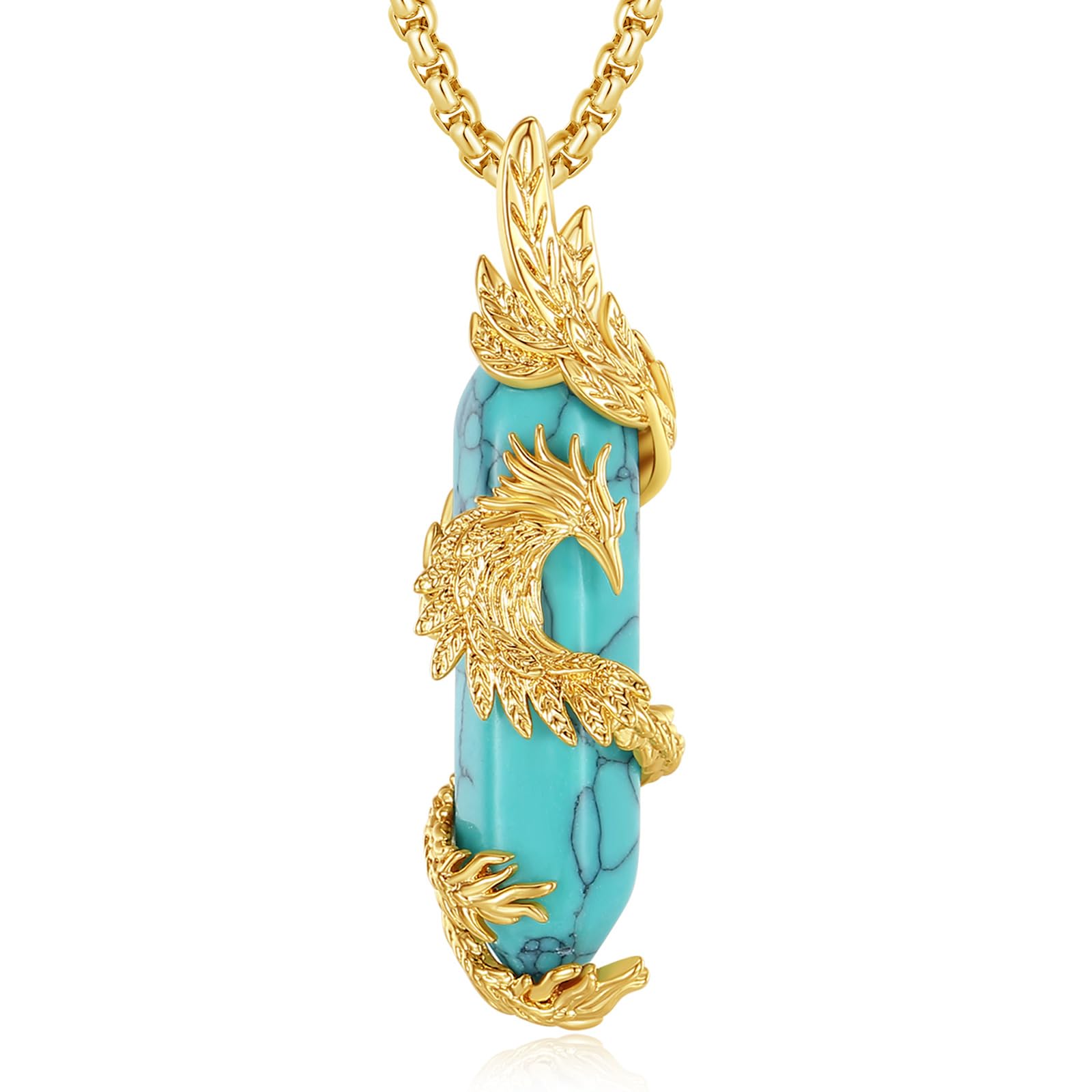 INFUSEU Kristall Phönix Kette, Vogelhänger Spirituelle Tiere Halskette Schmuck Kristall Rising Phoenix Lapislazuli Geschenke für Frauen Mädchen Damen