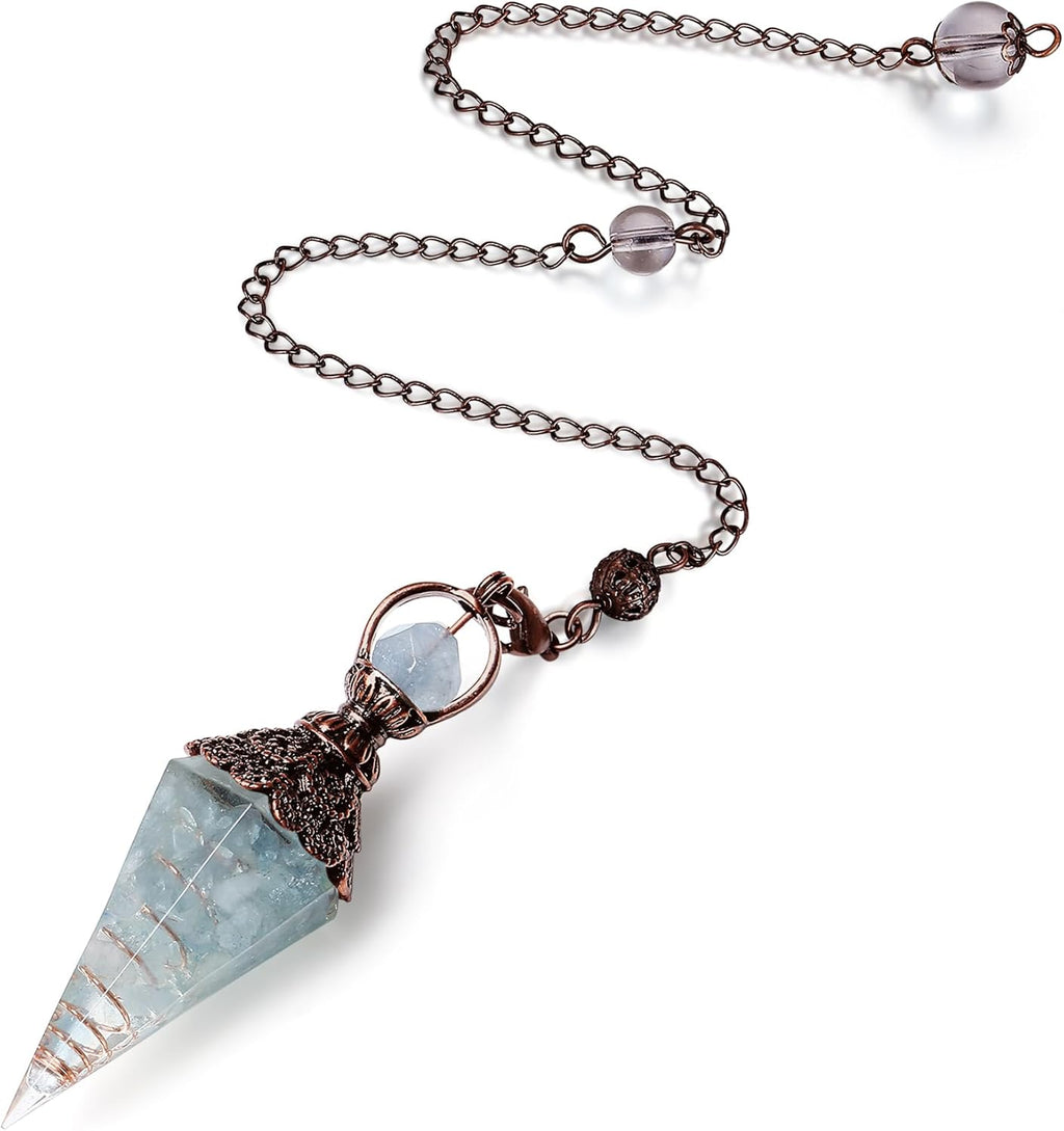 Harz Aquamarin Pendulum Edelstein Pendel Kristall, Heilsteine Natürliches Sechseckiges Edelstein Kristall Ornamente für Hexerei Zeremonie, Wahrsagen, Reiki Heilung und Esoterik Geschenke