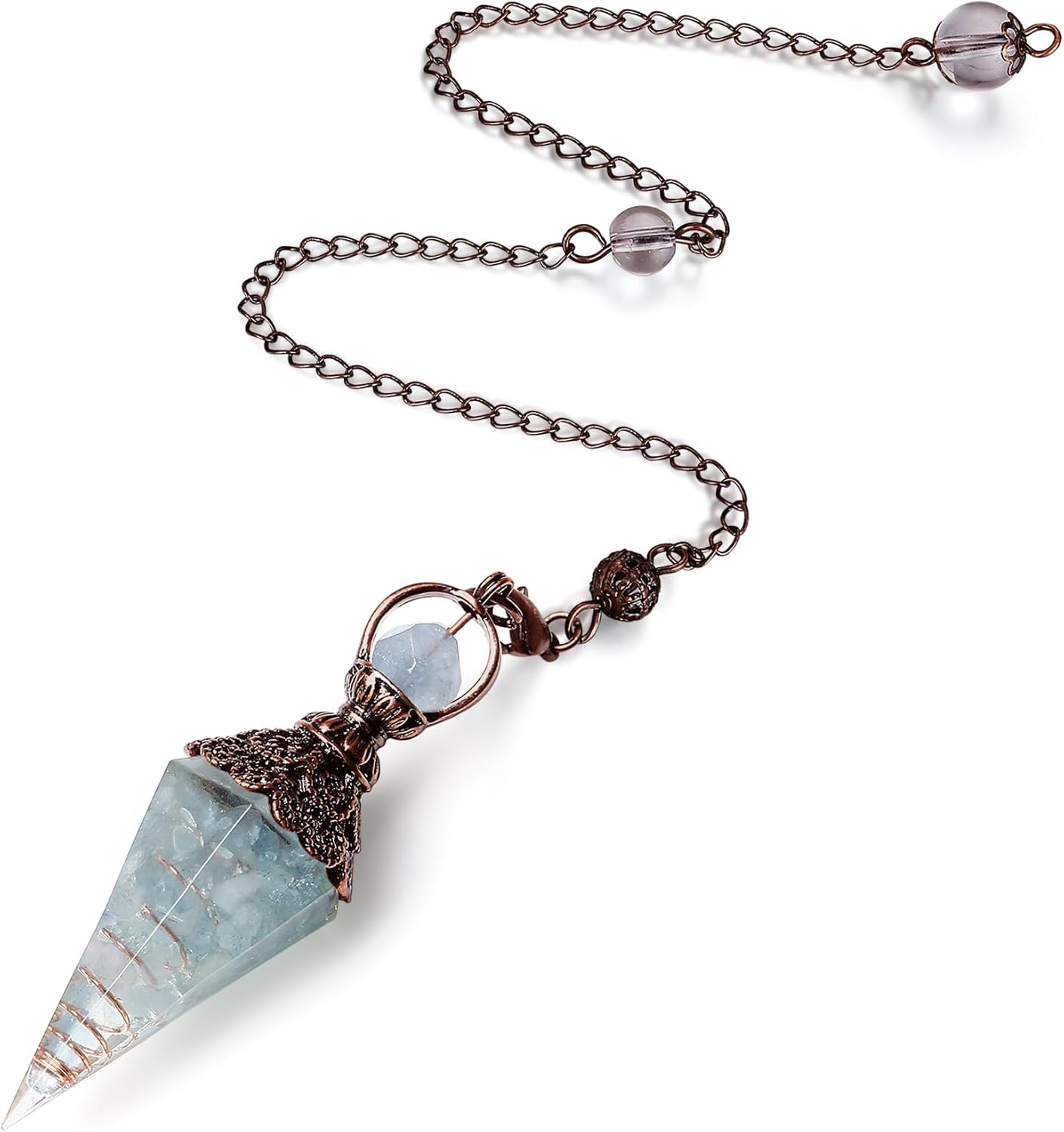 Harz Aquamarin Pendulum Edelstein Pendel Kristall, Heilsteine Natürliches Sechseckiges Edelstein Kristall Ornamente für Hexerei Zeremonie, Wahrsagen, Reiki Heilung und Esoterik Geschenke