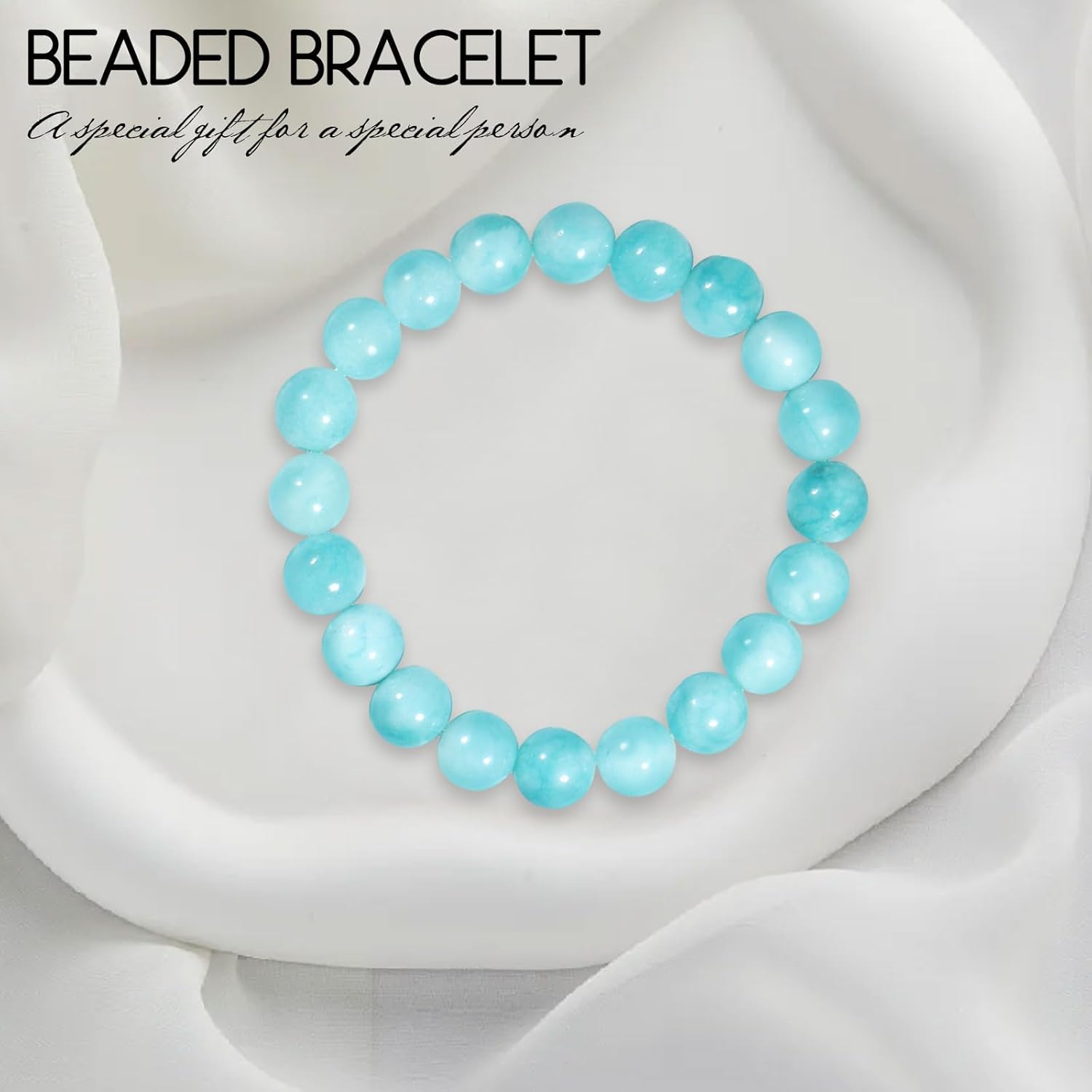 10 mm Aquamarine Bracelet Genuine Natural Stone Bracelet for Men and Women, Adjustable Blue Natural Gemstone Healing Stones Bead Bracelet Chakra Yoga Bracelet Brings Happiness, Wealth and Prosperity