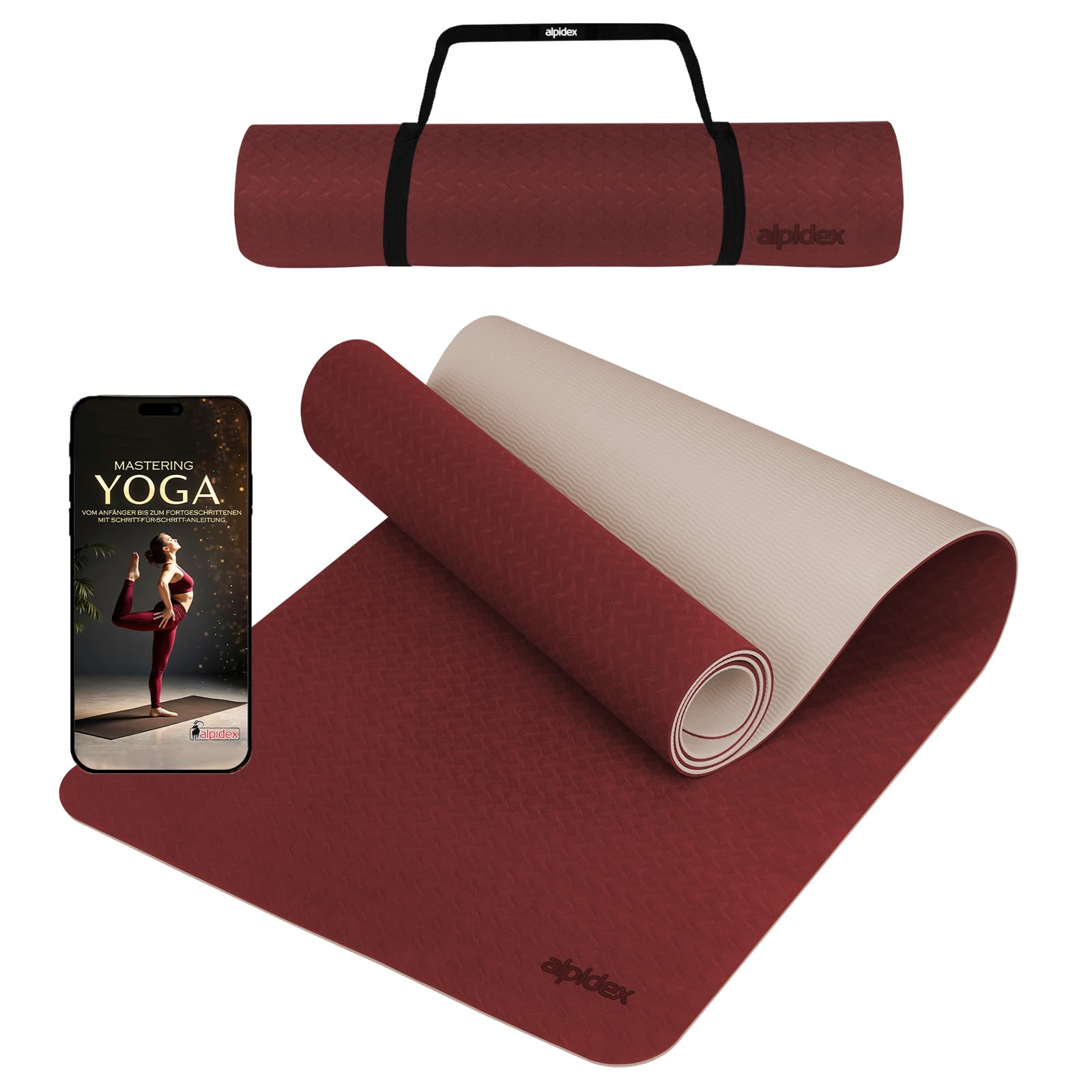ALPIDEX Yoga Mat Non-Slip 190 x 61 x 0.6 cm | 190 x 90 x 0.6 cm E-Book Phthalate-Free Fitness TPE Mat Gymnastics Pilates Sports Yoga Training Mat