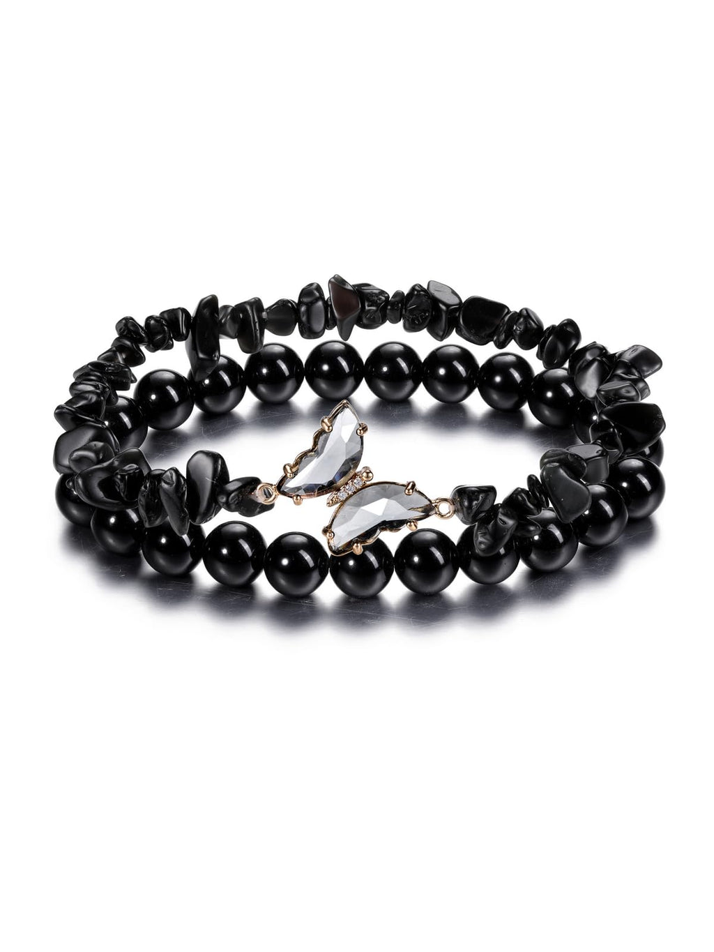 CrystalTears Schmetterling Armbänder Set 2pcs echt Edelsteine elastischer Perlenarmbänder Damen Amulett Schmuck spirituelle Geschenk