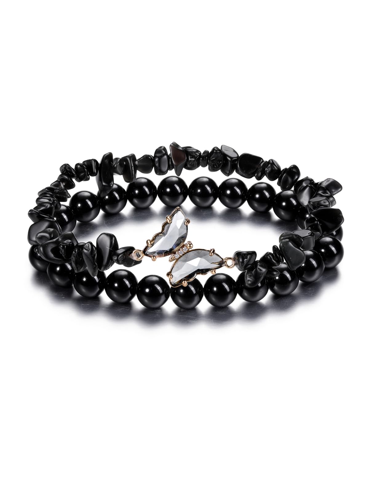 CrystalTears Schmetterling Armbänder Set 2pcs echt Edelsteine elastischer Perlenarmbänder Damen Amulett Schmuck spirituelle Geschenk
