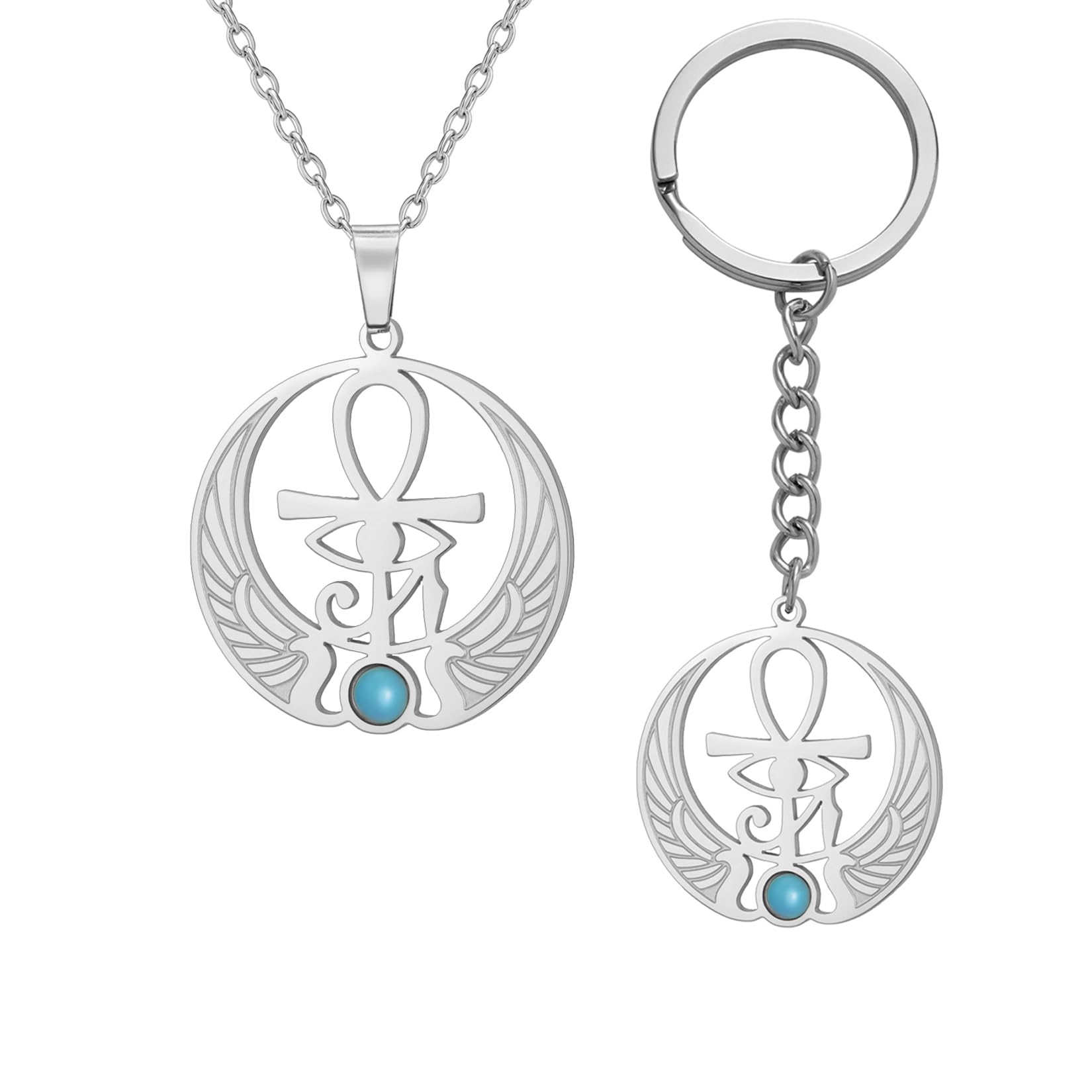 EUEAVAN Ankh Kreuz Auge des Horus Edelstein Halskette Schlüssel des Lebens Skarabäus Anhänger ägyptische Göttin Isis Schutzamulett Religiöser Schmuck für Frauen Männer