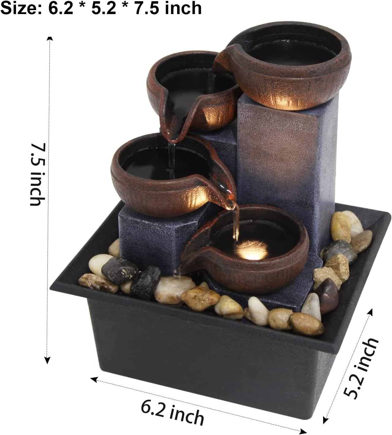 SURPRIZON Zen Table Waterfall Fountain for Meditation Desk Water Fountain with LED Light and Natural River Rocks for Office, Home, Bedroom