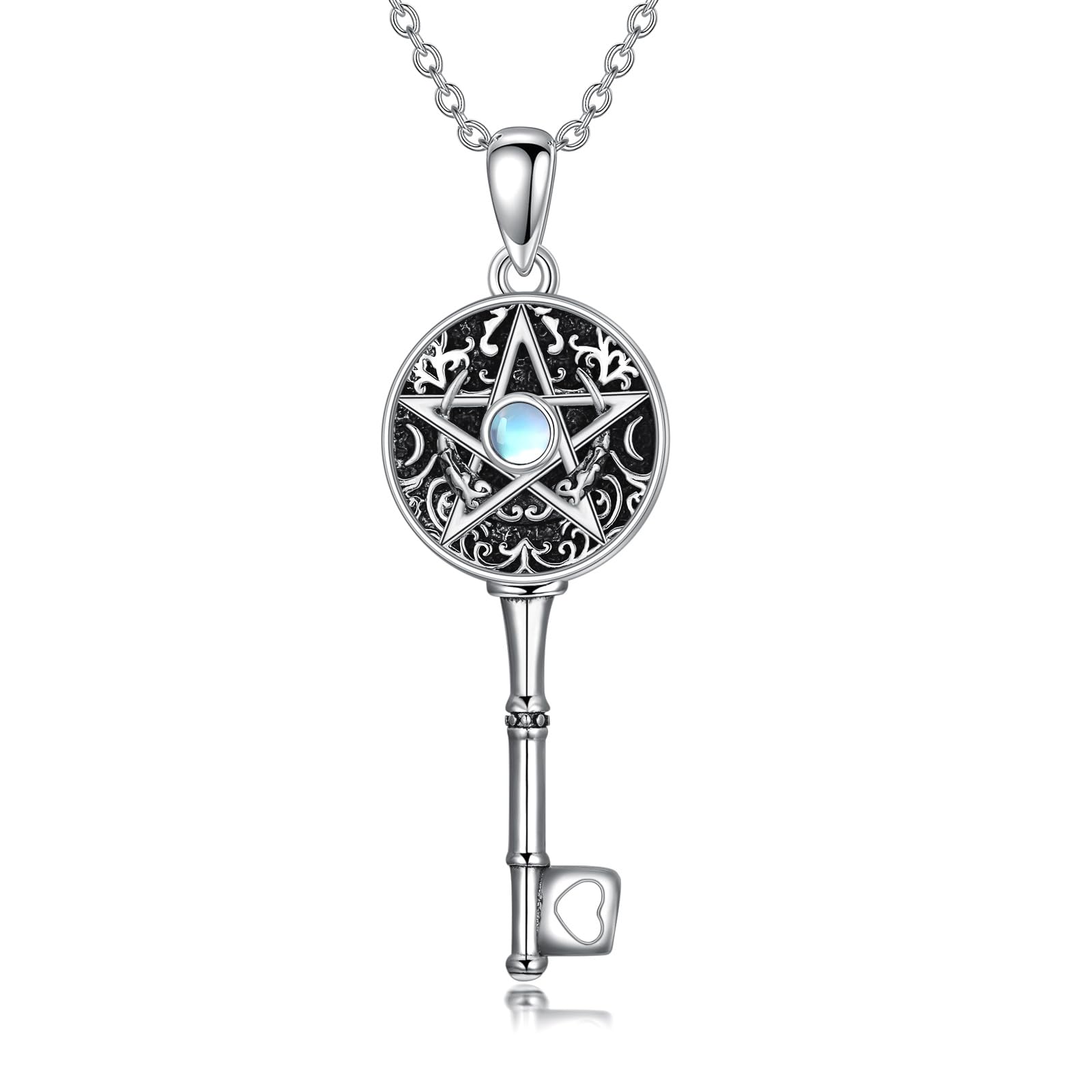 Schlüssel Amulett Halskette 925er Sterlingsilber Allah Hekate Dreifachmondgöttin Tetragrammaton Anhänger Halskette Schlüssel Wicca Heidnischer Pentagramm Schmuck Geschenke Für Frauen