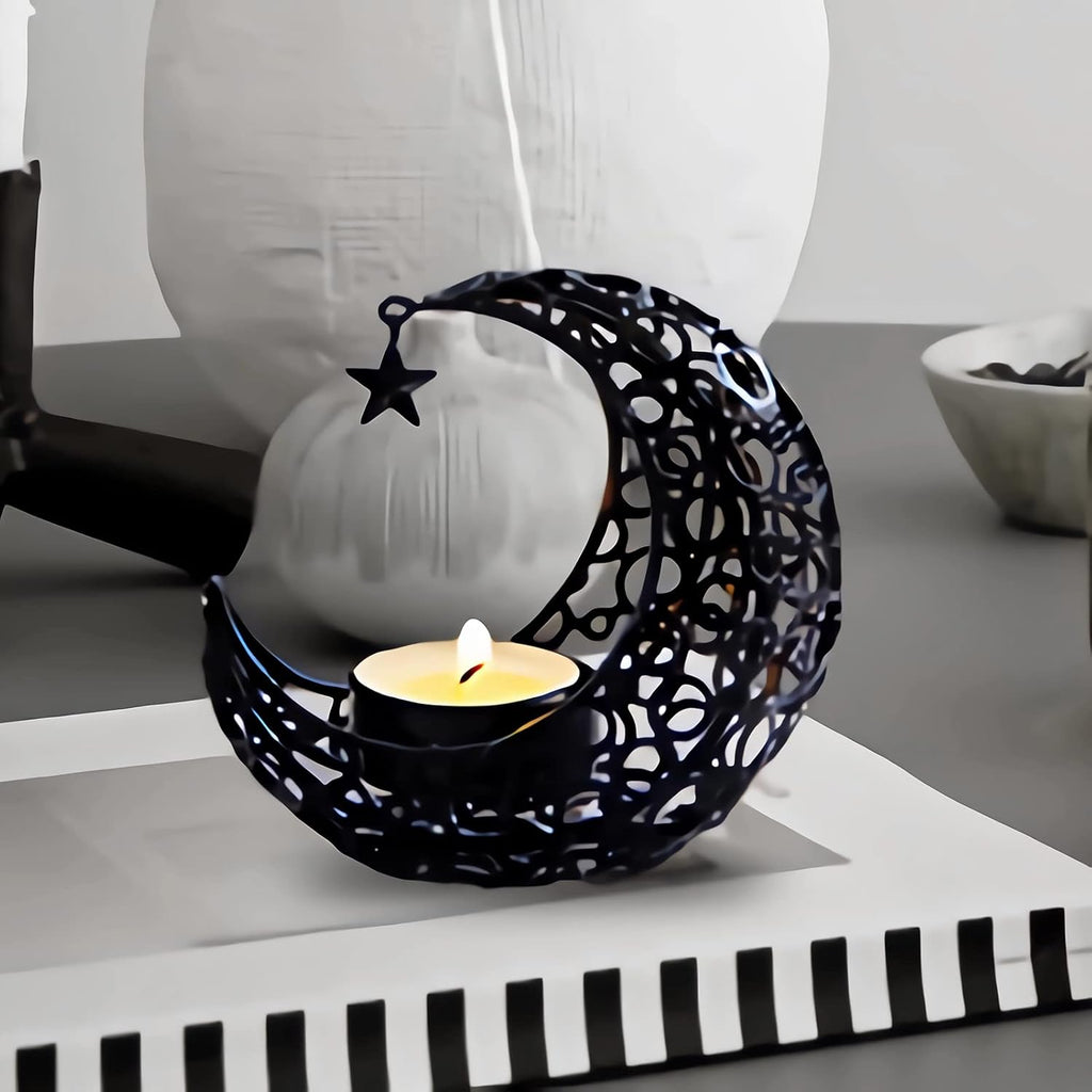 Teelichthalter Moon Kerzenständer Schwarz Windlicht Laterne Tischdeko Wohnzimmer Deko modern Kerzen Deko Kerzenhalter Weihnachten, Grillparty, Valentinstag, Muttertag Ramadan Dekoration