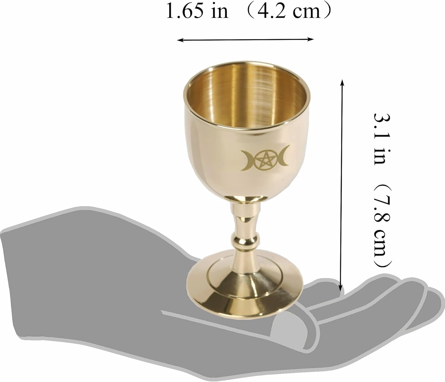 Mini Brass Altar Bell and Altarchalice, Triple Moon Goddess and Pentagram Wiccan Accessories and Tools, Altar Ritual Kit