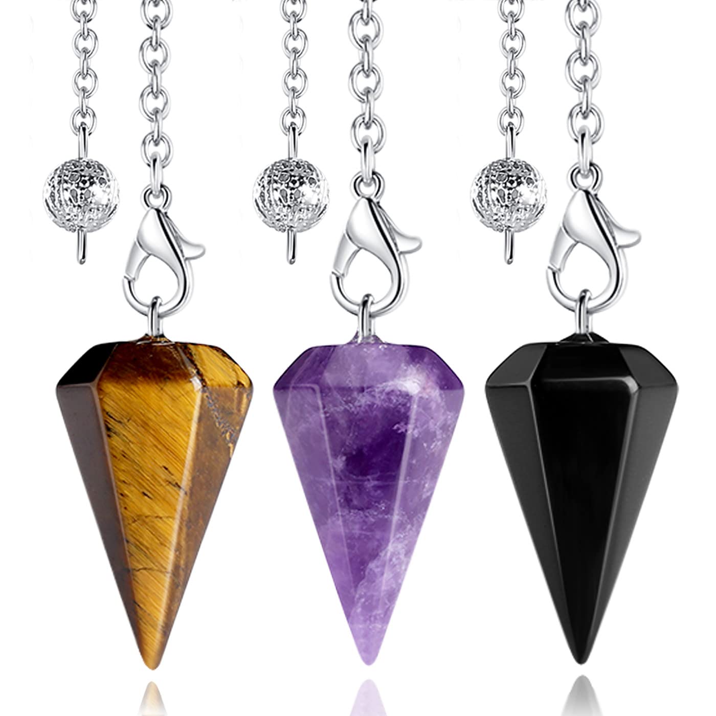 XIANNVXI 6pcs Pendel Set Kristalle Amethyst Stein Rosenquarz Obsidian Lapislazuli Kristall Edelsteine Energetische Pendel Esoterik Pendel mit Kette Spirituelle Reiki Zubehör