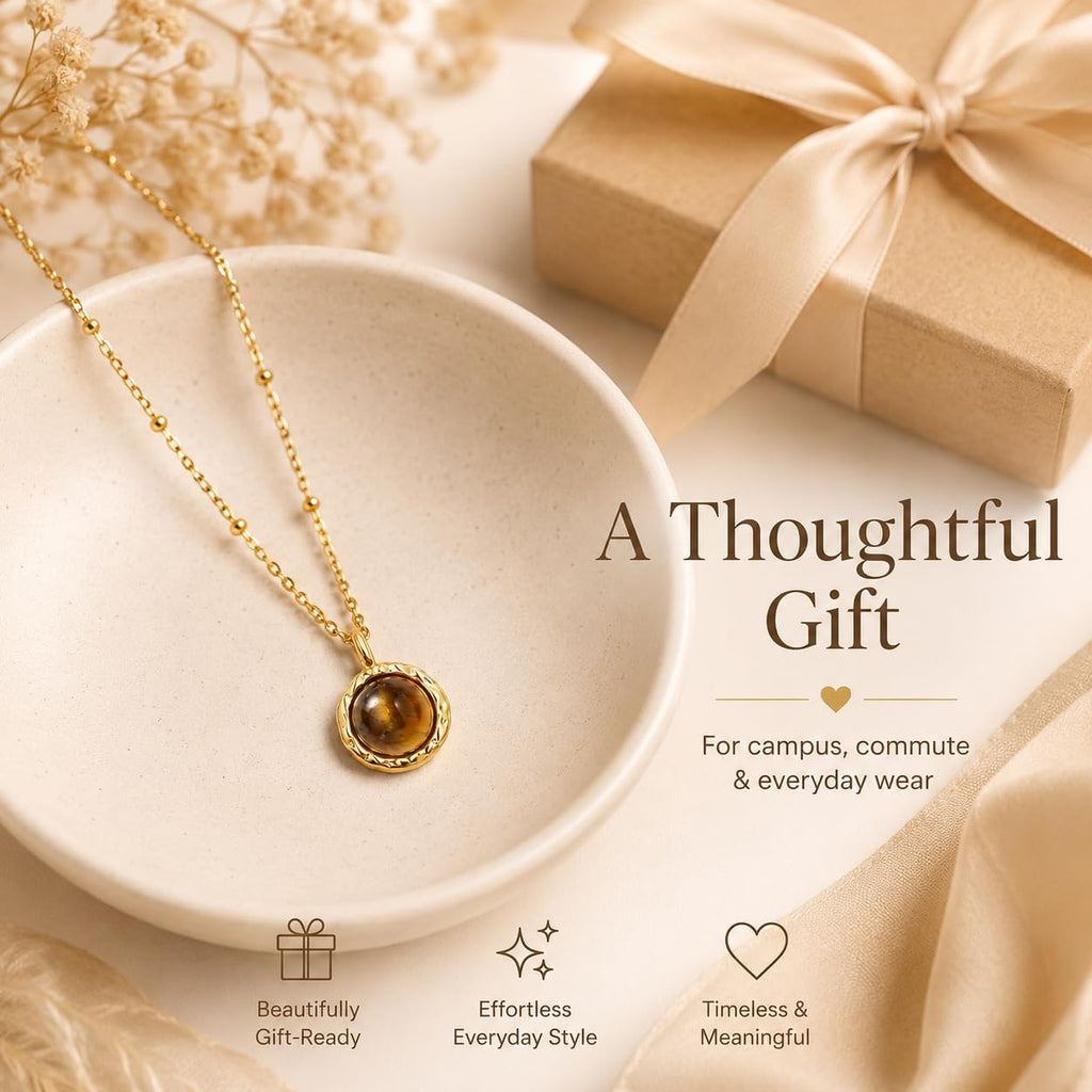 Gold Tiger Eye Necklace for Women, Small Pendant Everyday Jewelry