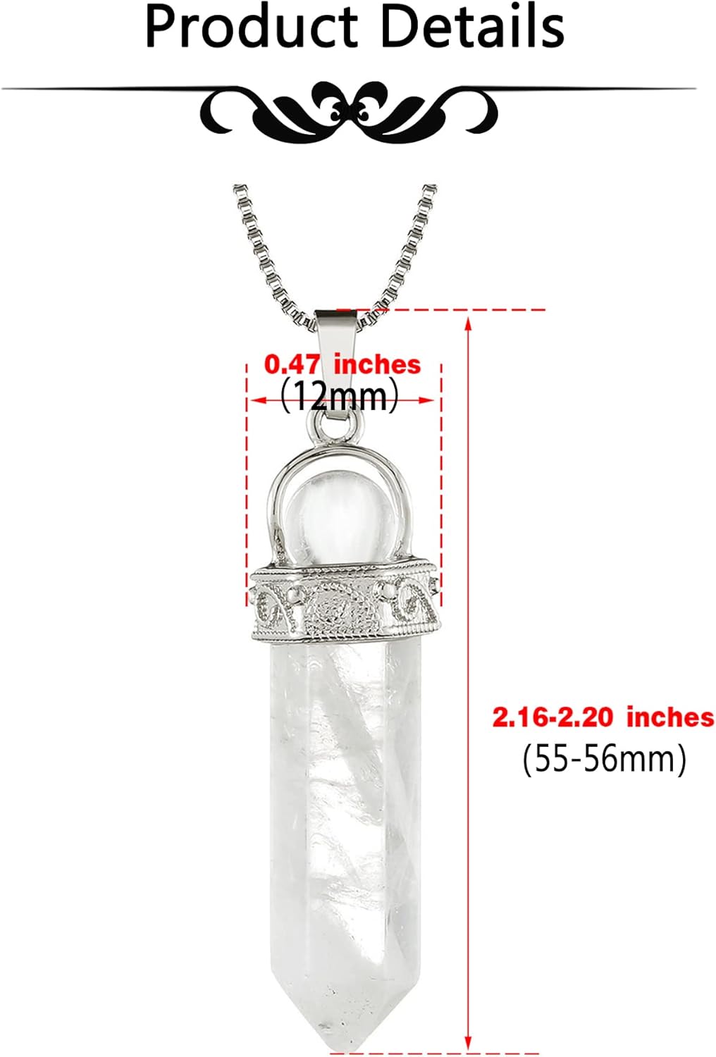 CrystalTears Halskette Damen Hexagon Säule Anhänger mit verstellbare Kette Bergkristall Halsschmuck Reiki Heilsteine Amulett