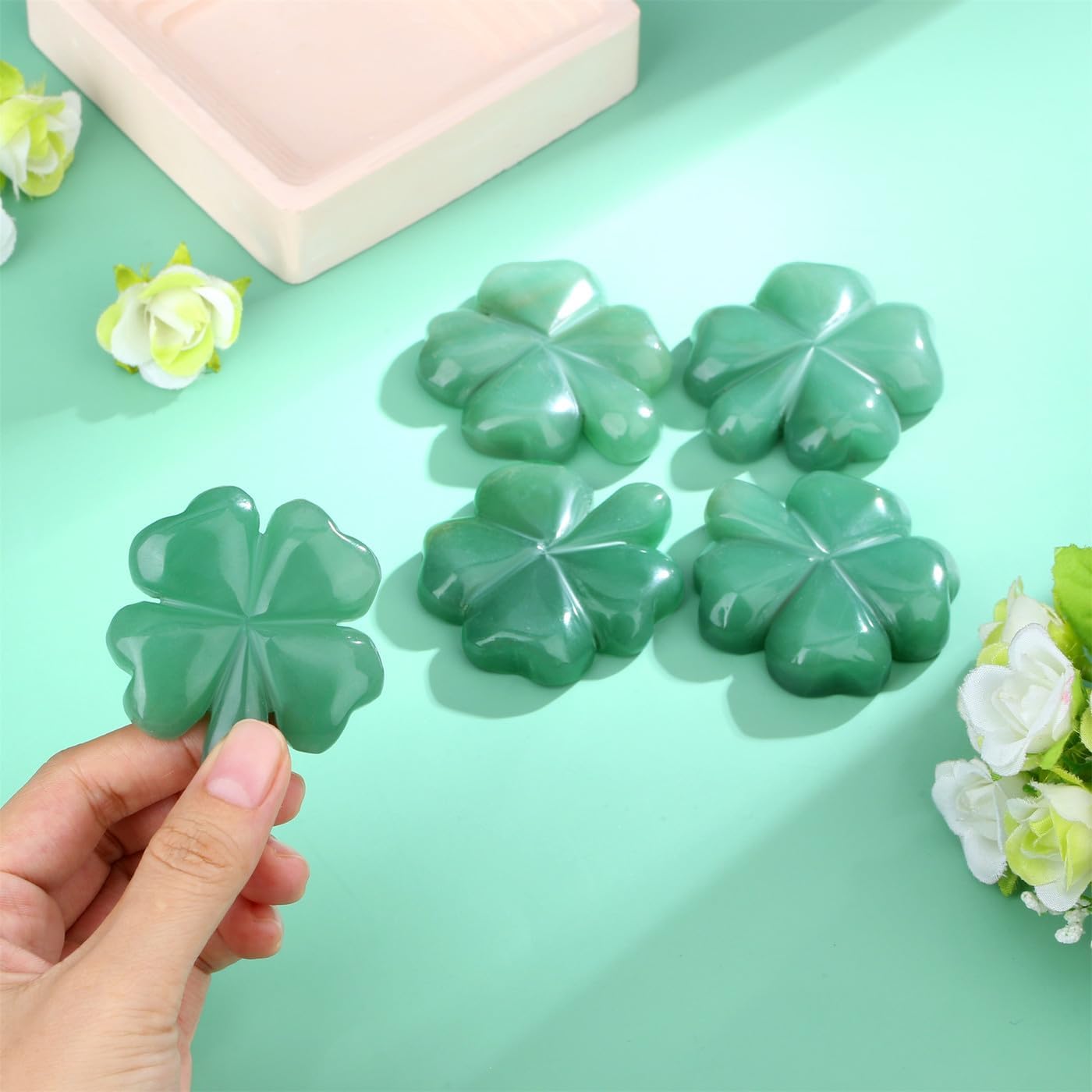 Lucky Charm Gift Four Leaf Clover Lucky Charm Exam Green Aventurine Healing Stones Crystals Gemstones Operation Anti-Stress Protection Symbol Lucky Clover Gift