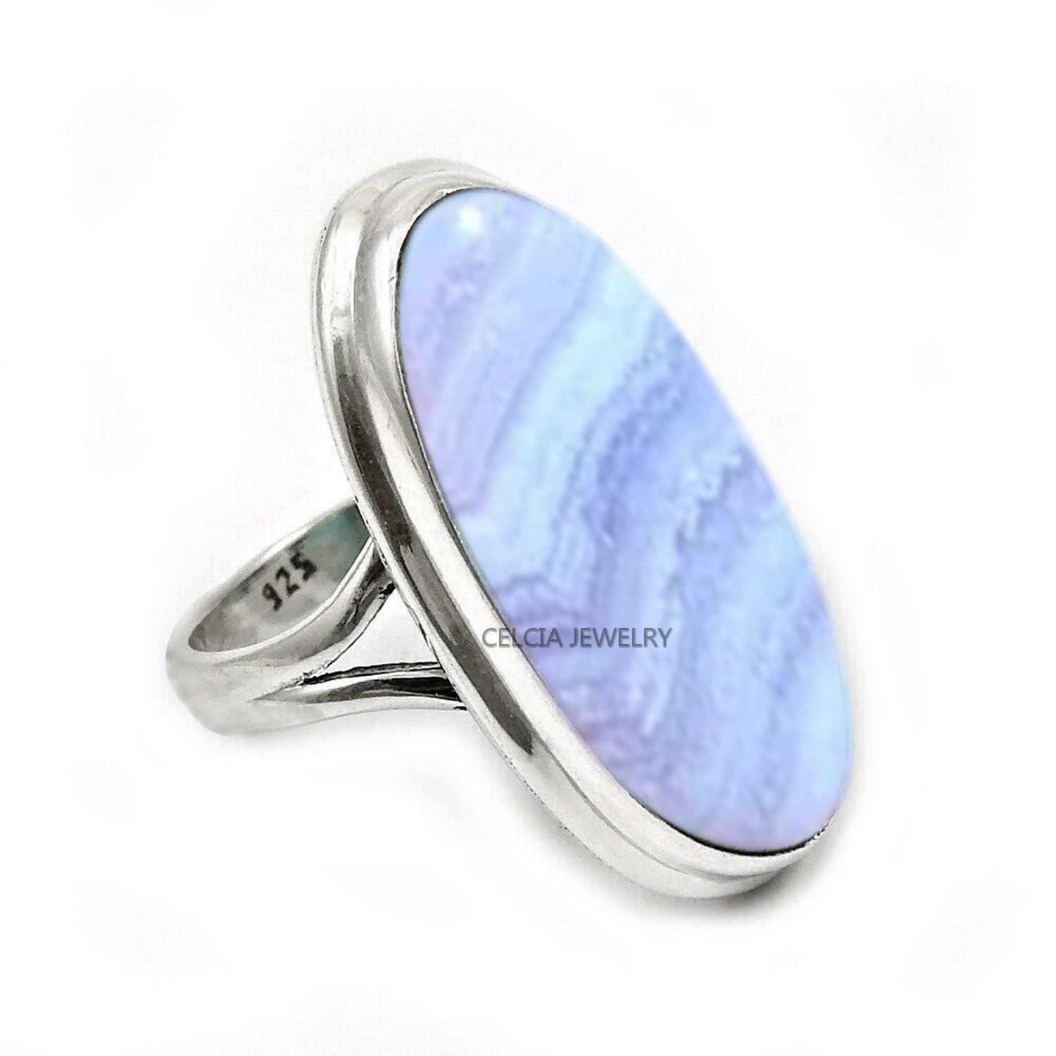 Large Oval Gemstone Handmade Jewellery, 925 Sterling Silver Tribal Ring, Engagement Gifts for Couples, Birthday Gifts for Men, Fathers Day Gifts, Promise Ring, Men's Gifts (Size 7.5, Charoite)