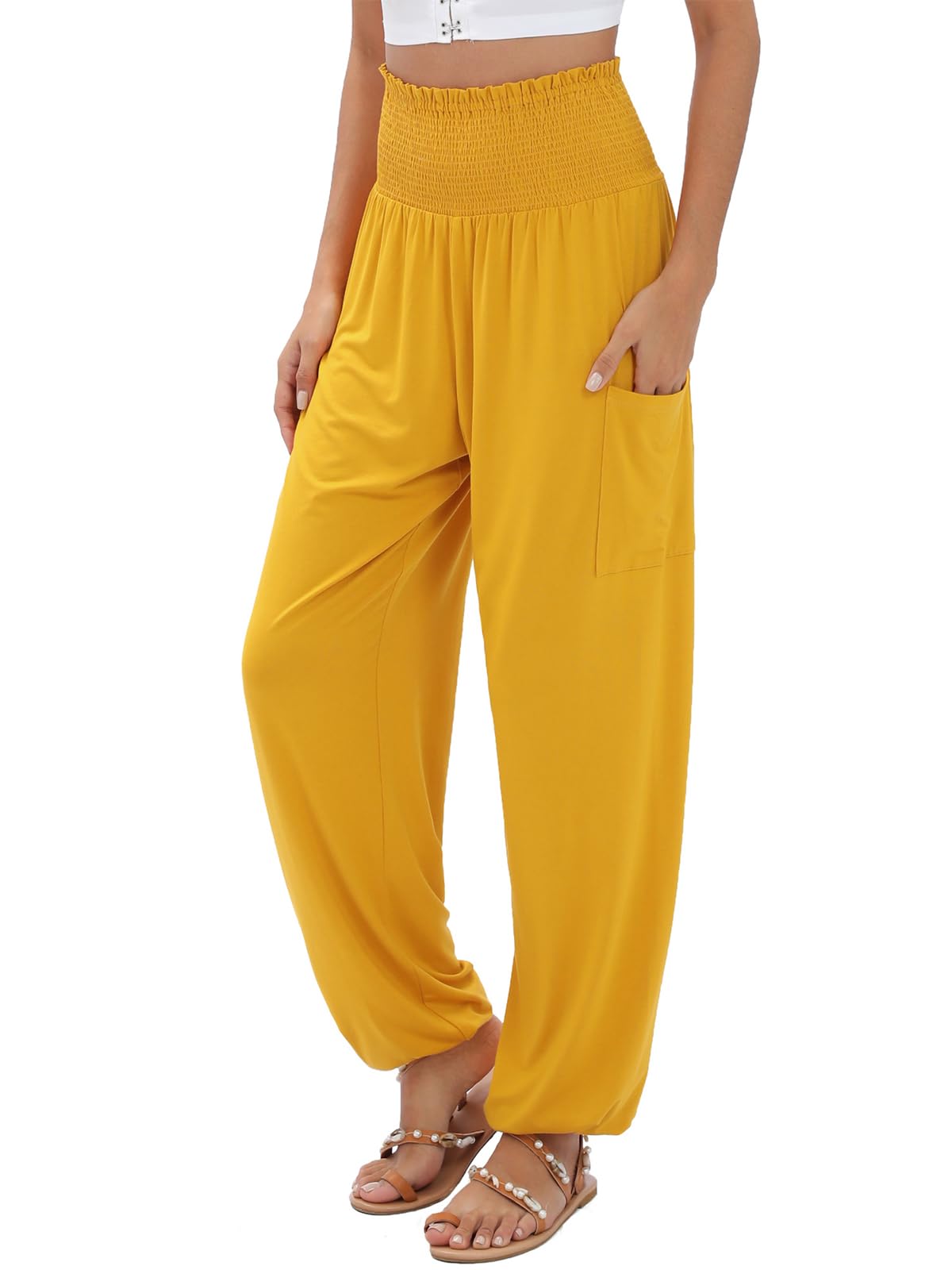 QIANXIZHAN Women's Harem Pants, High Waist Yoga Boho Trousers with Pockets