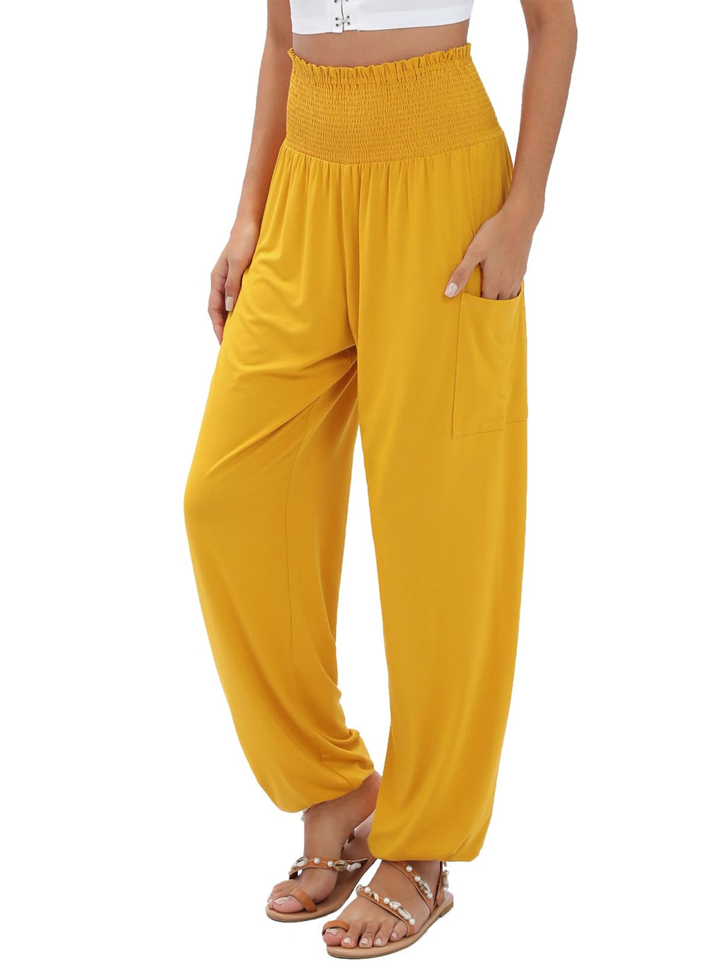 QIANXIZHAN Women's Harem Pants, High Waist Yoga Boho Trousers with Pockets