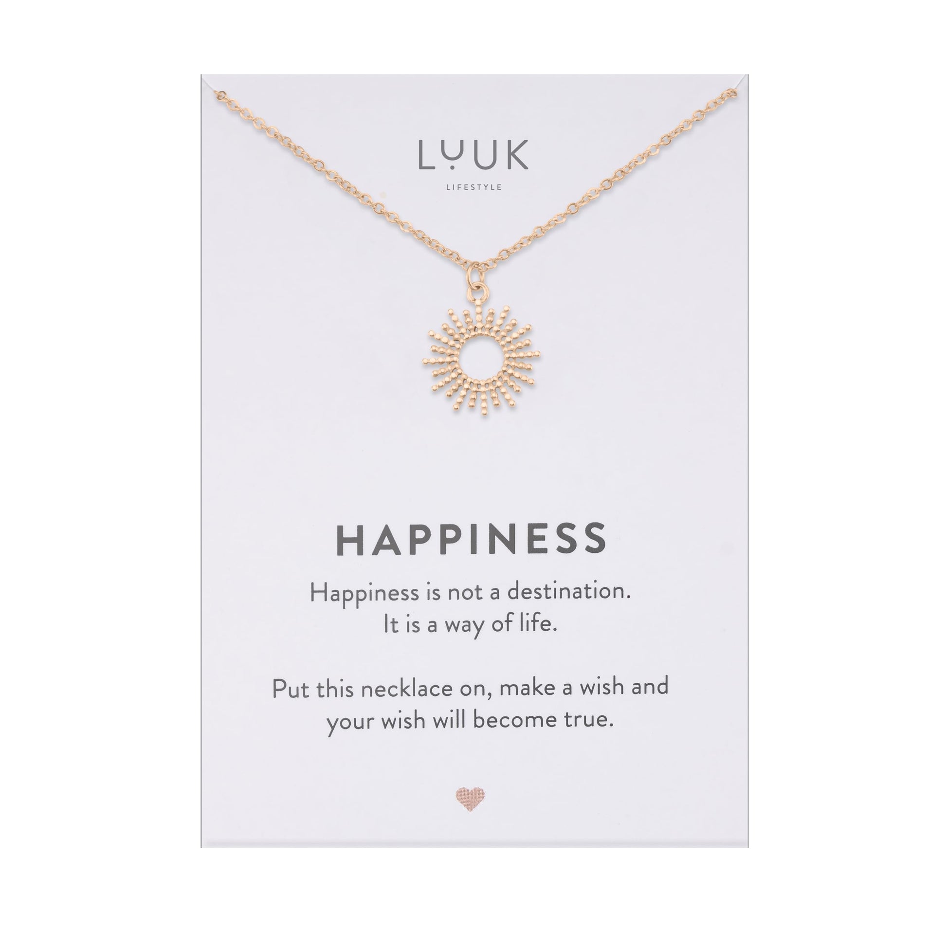 LUUK LIFESTYLE Filigrane Halsketten mit Anhänger und Karte mit HAPPINESS Spruch, zeitloses Design und moderne Motive, in Silber, Gold und Rosegold