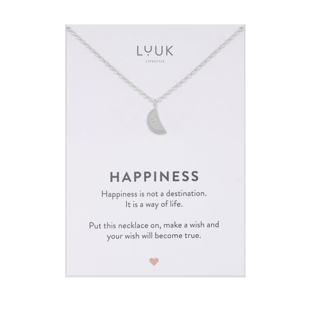 LUUK LIFESTYLE Filigrane Halsketten mit Anhänger und Karte mit HAPPINESS Spruch, zeitloses Design und moderne Motive, in Silber, Gold und Rosegold