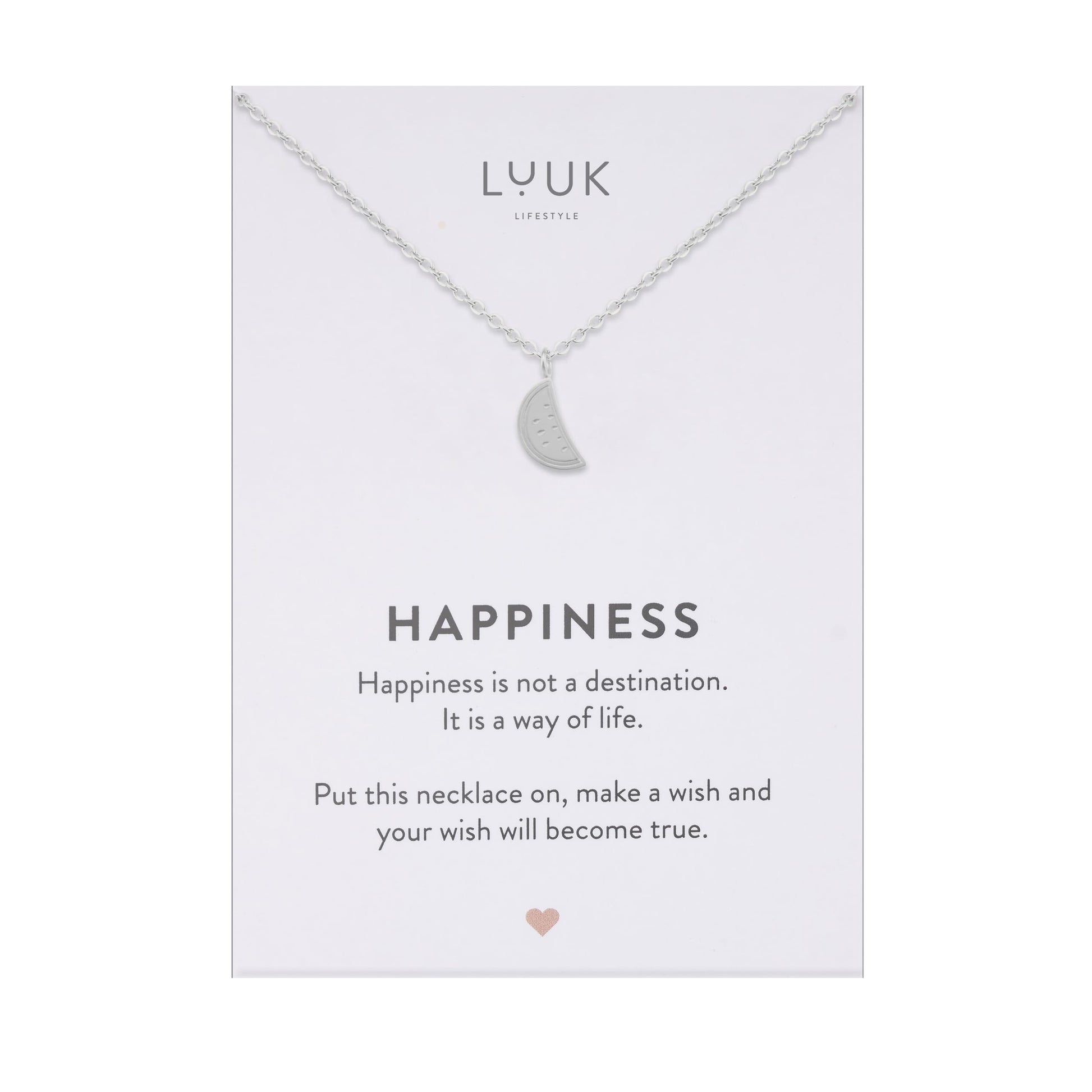 LUUK LIFESTYLE Filigrane Halsketten mit Anhänger und Karte mit HAPPINESS Spruch, zeitloses Design und moderne Motive, in Silber, Gold und Rosegold