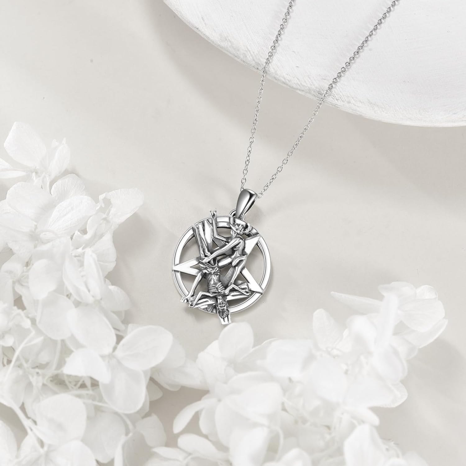 VONALA Satanische Halskette Jesus Upside Down Kreuz Inverted Pentagram Pentagram 925 Sterling Silber Dämon Halskette Gothic Punk Gothic Hexe Schmuck Zubehör