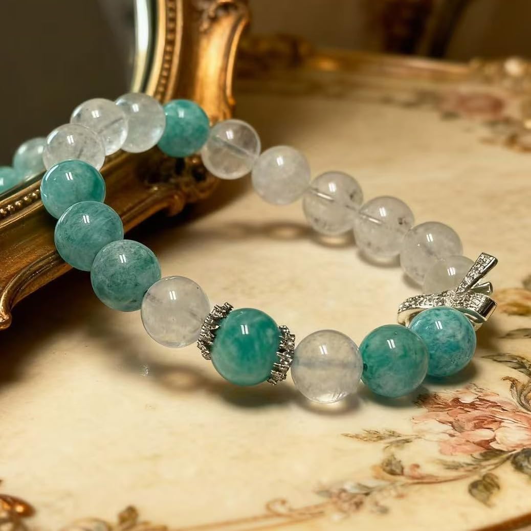 Super Q&P Natürliche Steinarmband mit 10mm Perlen, Amazonit, Handgelenkumfänge wählbar, Persönliche Accessoires, Festtagsgeschenk Frühlings-/Sommer-Armbänder