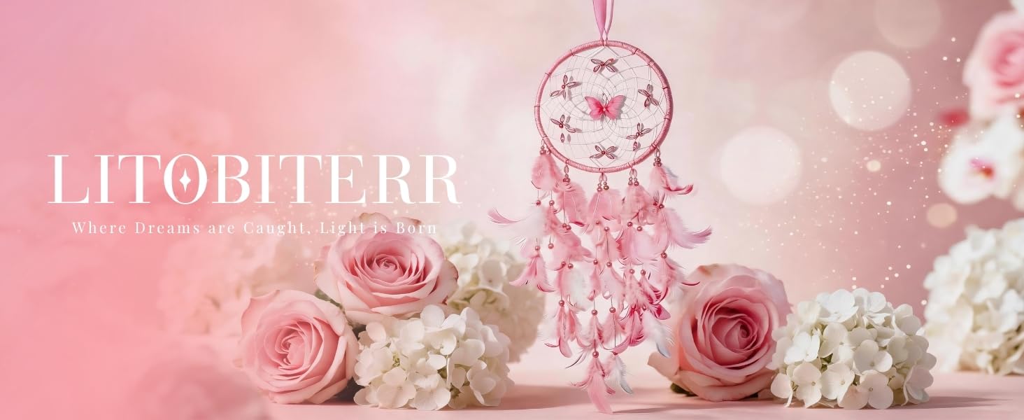 Dream Catcher for Girls,Pink Wall Decor,Decorative Box with Raffia