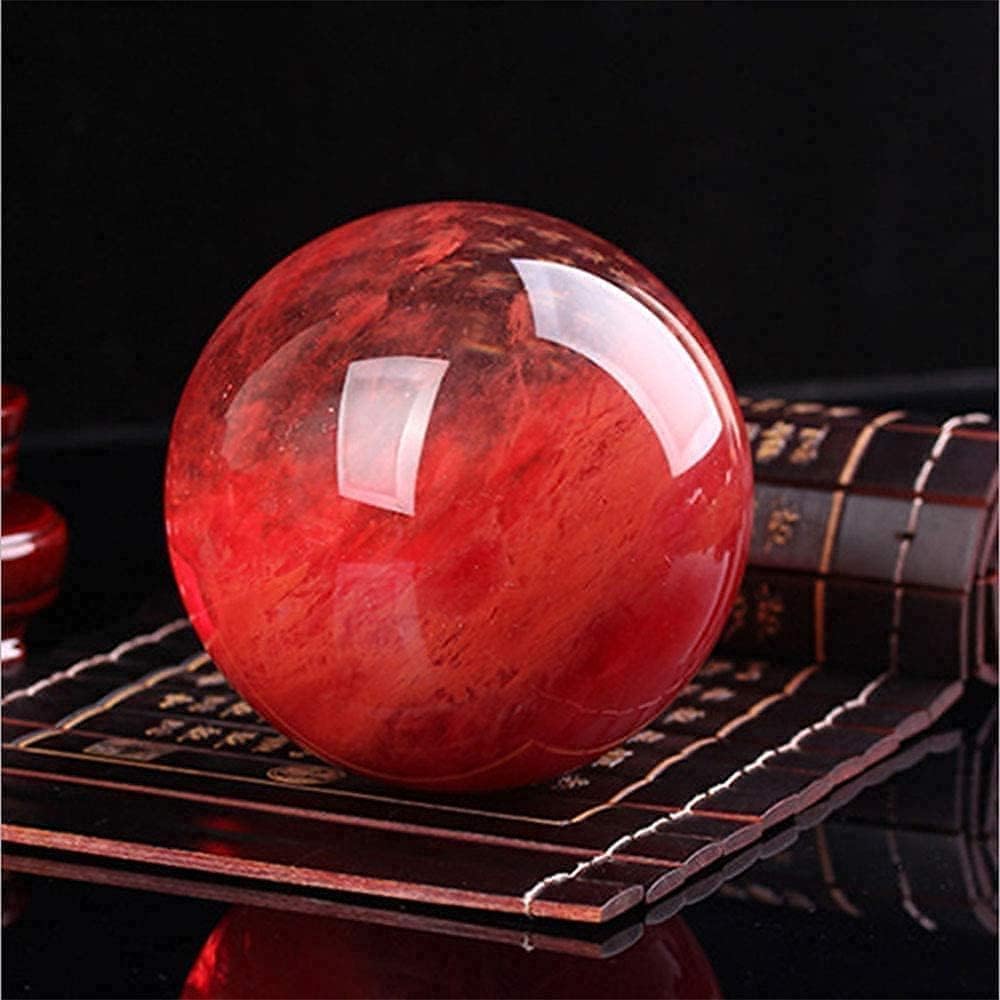 GYKLE Red Obsidian Ball with Stand, 4 Inch Natural Red Crystal Ruby Ball Sphere Melting Quartz Crystal Gemstone for Meditation Healing Feng Shui Divination Sphere Home Decoration Gift Box