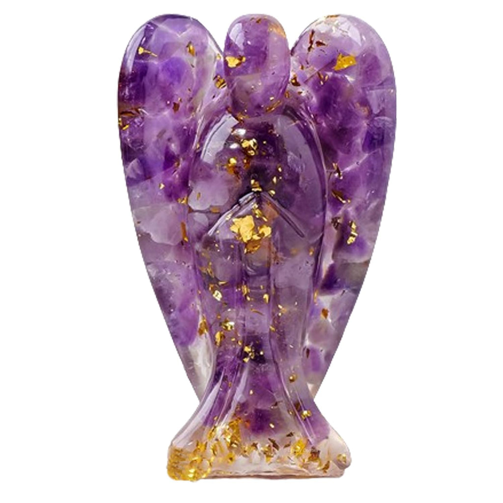 Erliway 7.8cm Large Deep Citrine Crystal Guardian Angel Figures, Natural Healing Crystal Chips Resin Angel Statue for Peace Meditation Easter Home Decor Gifts