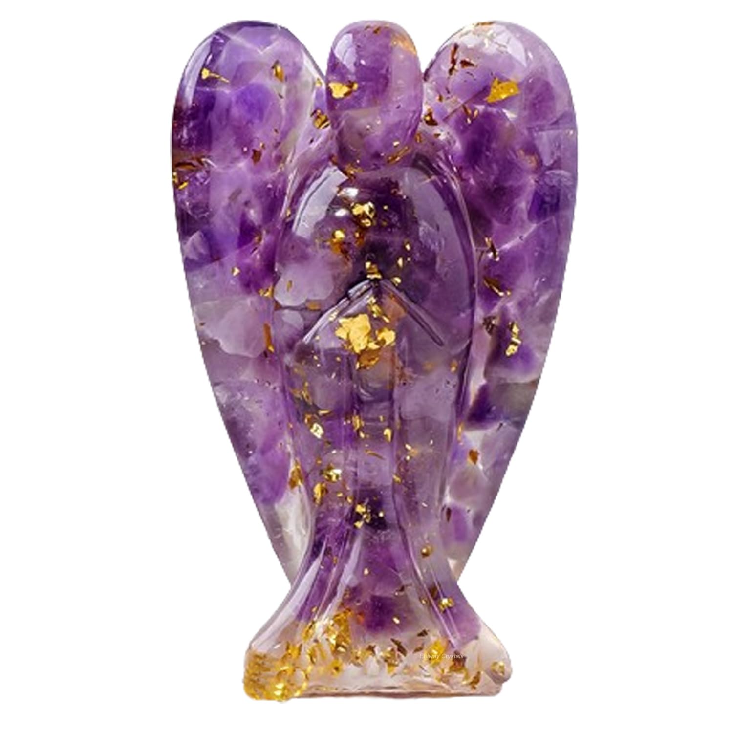 Erliway 7.8cm Large Deep Citrine Crystal Guardian Angel Figures, Natural Healing Crystal Chips Resin Angel Statue for Peace Meditation Easter Home Decor Gifts