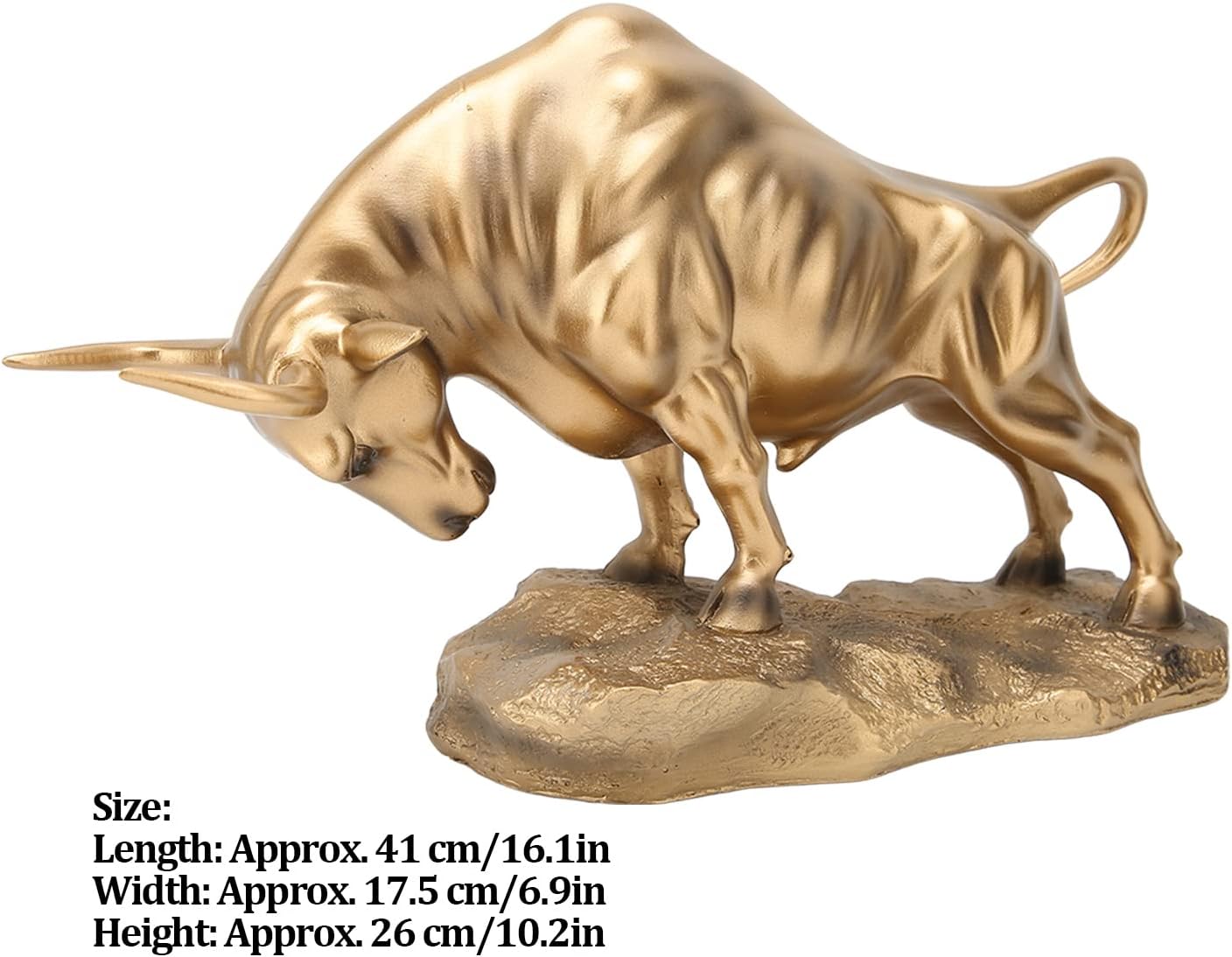 Golden Feng Shui Bull Sculpture Made of Resin - Ox Figure for Happiness, Career and Wealth - Chinese Souvenir, Gift, Home Office Table Decoration for TV Cabinet