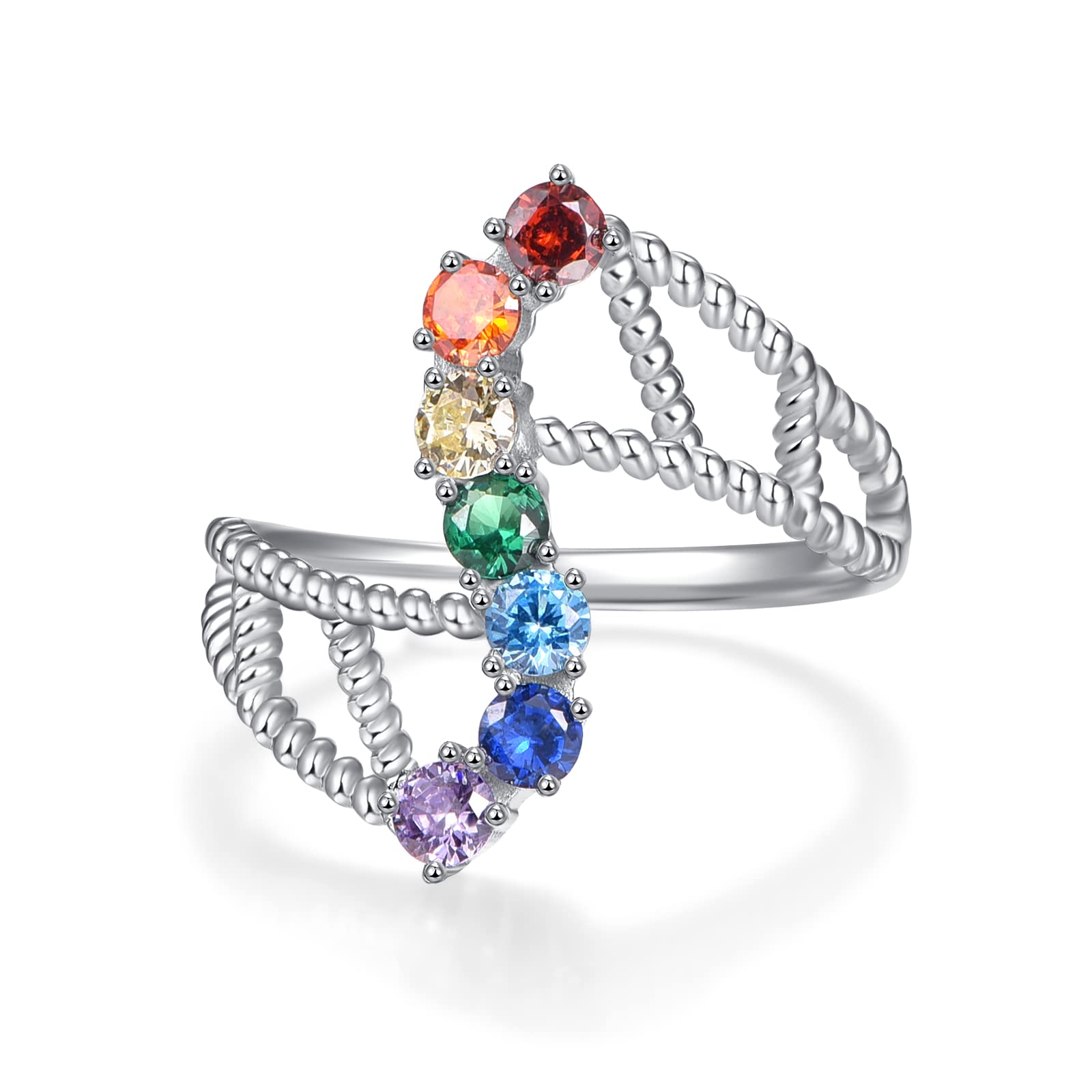 KINGWHYTE Chakra Ring für Frauen 925 Sterling Silber Verstellbare Ringe Heilender Schmuck Chakra-Geschenke für Mama Tochter Yoga-Liebhaber