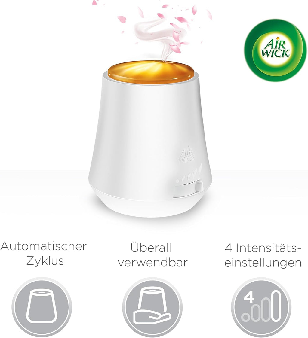 Air Wick Aroma-Öl Flakon Starter Set - Diffuser mit 2 Nachfüllern - Aromatherapie - Duft: Beruhigende Rose - Floraler Raumduft mit ätherischen Ölen - 2 x 20 ml Öl + Gerät in Weiß