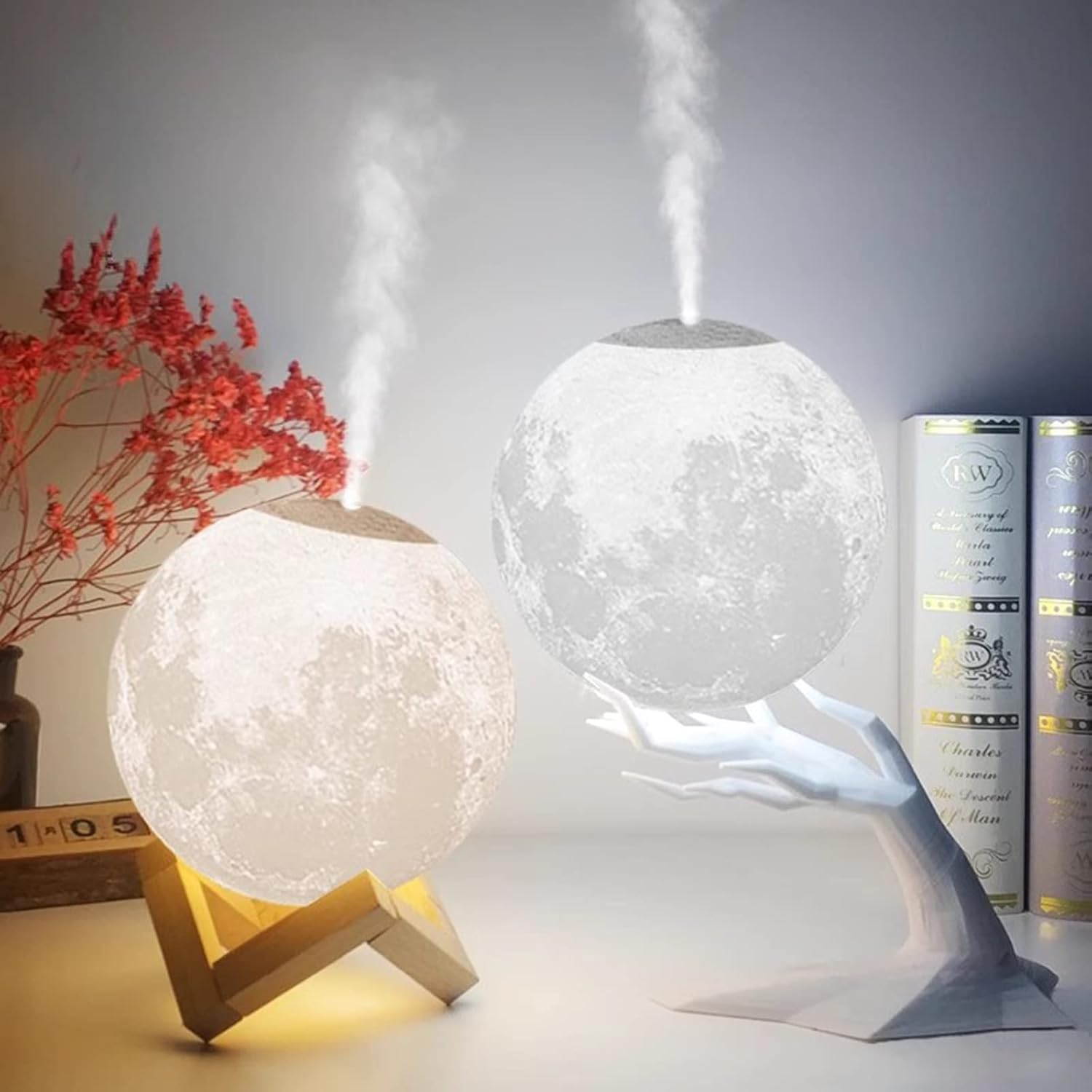 Diffusor für ätherische Öle, Mondlampe, 3 Leuchtmodi, Luftbefeuchter mit Ultraschall, USB, für Haus, Schlafzimmer, Büro