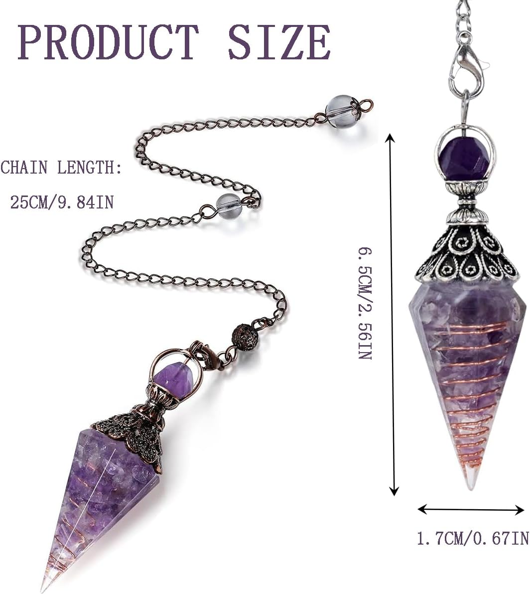 Amethyst Pendel, Sechseckiges Kristallpendel,Harz Amethyst Pendulum Edelstein Pendel Kristall,Kristall Edelsteine Kegel Anhänger,für Hexerei Zeremonie, Wahrsagen, Reiki Heilung und Esoterik Geschenke