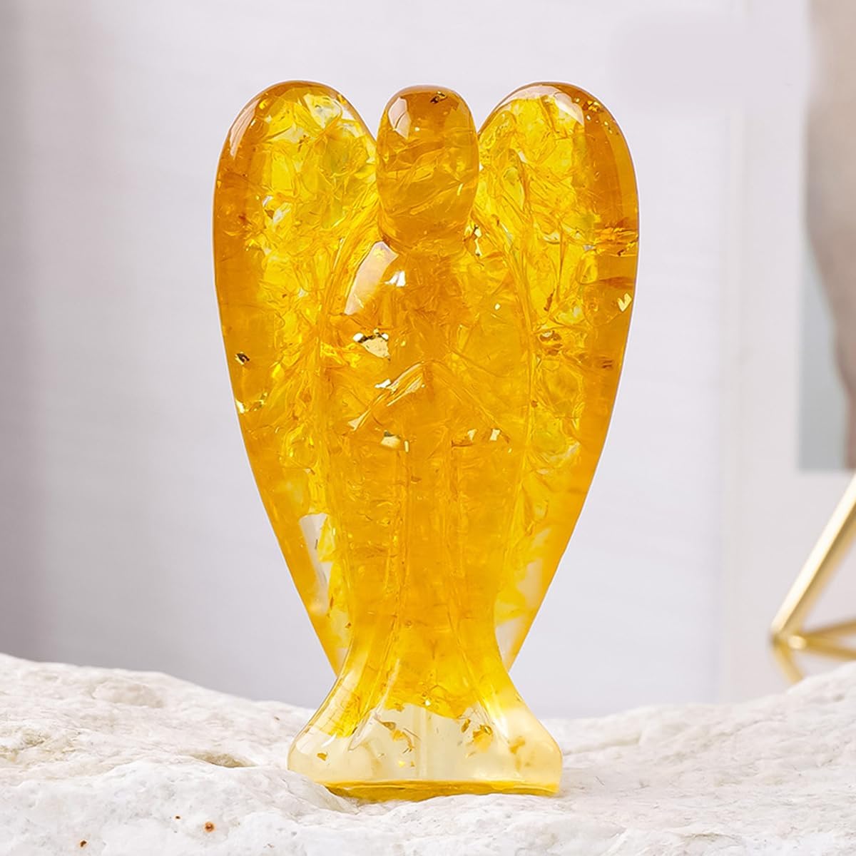 Erliway 7.8cm Large Deep Citrine Crystal Guardian Angel Figures, Natural Healing Crystal Chips Resin Angel Statue for Peace Meditation Easter Home Decor Gifts