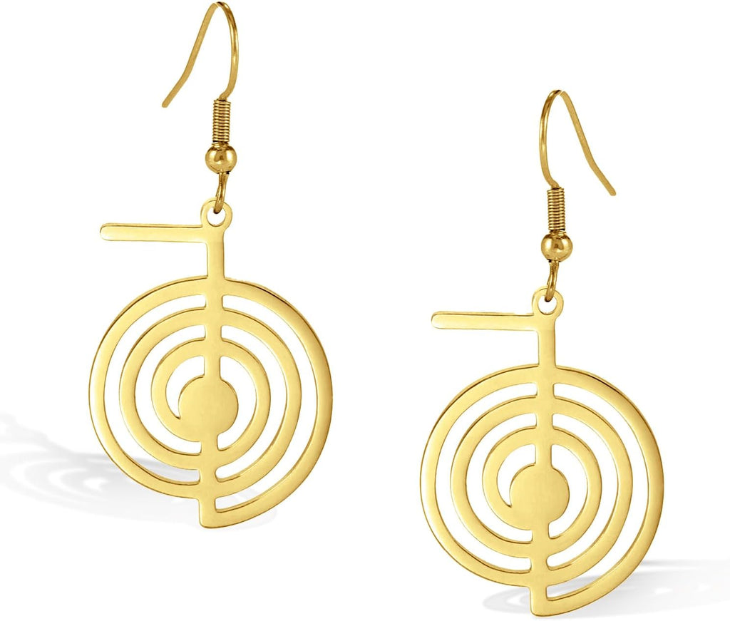 VASSAGO Cho Ku Rei Reiki Halskette Heilige Energie Symbol Yoga Heilige Geometrie Power Reiki Halskette Tropfen Ohrringe für Frauen Meditationsschutz Amulett