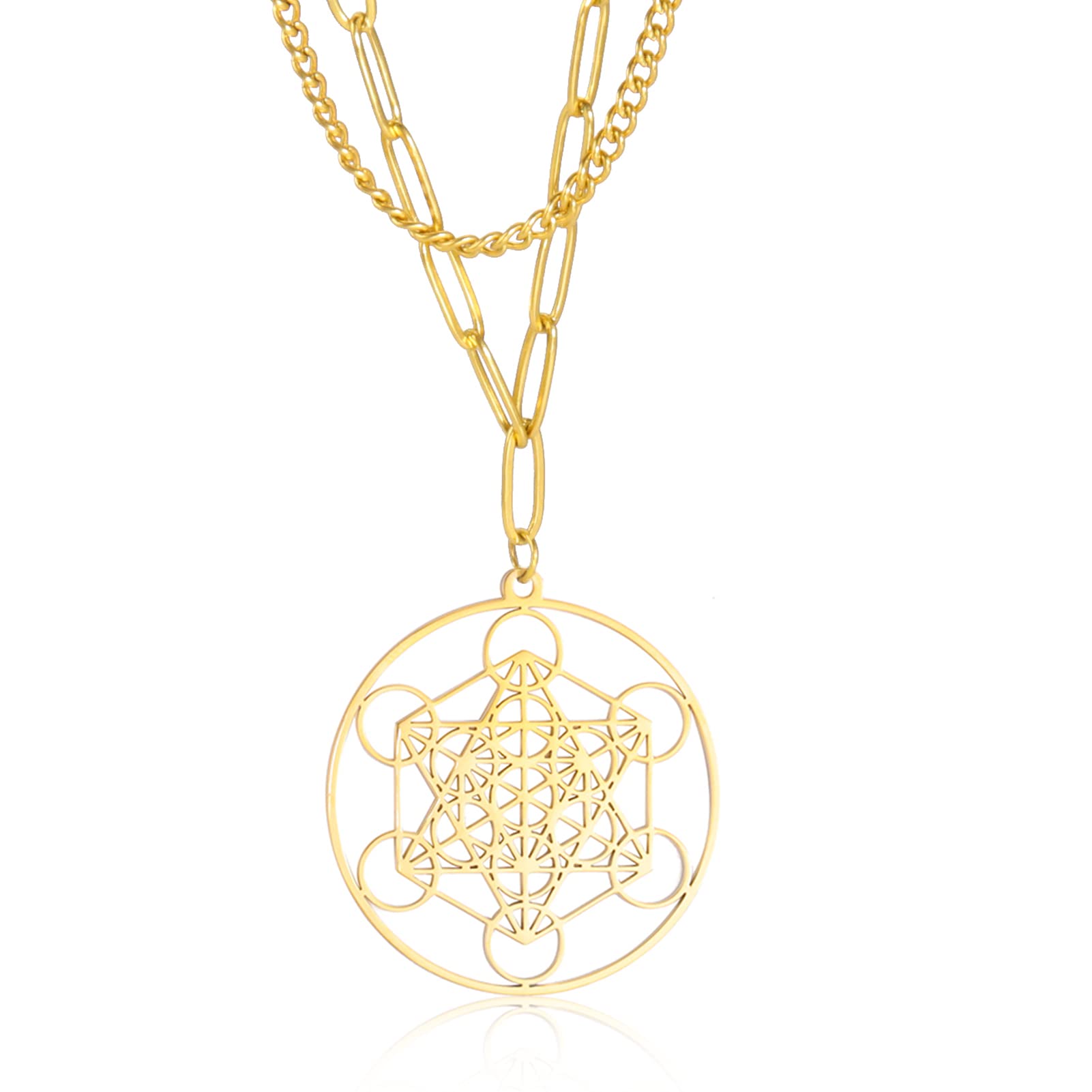 TEAMER Metatron Cube Necklace Sacred Geometry Pendant Seal of the Archangel Angel Necklace Stainless Steel Jewellery