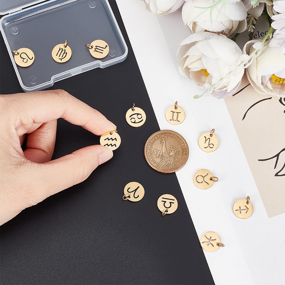 UNICRAFTALE Edelstahl 12 Sternbilder Charm Sternzeichen Anhänger Charms Flach Rund Sternbild Anhänger Für DIY Schmuck Armbänder Halskette Herstellung