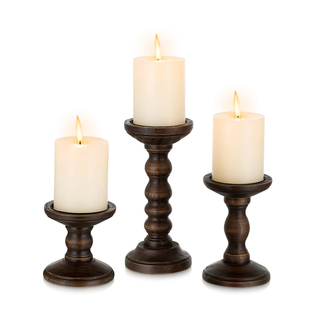Kerzenständer Holz Landhausstil Deko: 3er Set Kerzenhalter Stumpenkerzen Wohnzimmer Deko Vintage Tischdeko Esstisch Groß Kerzenständer Landhaus Dekoration Fensterbank
