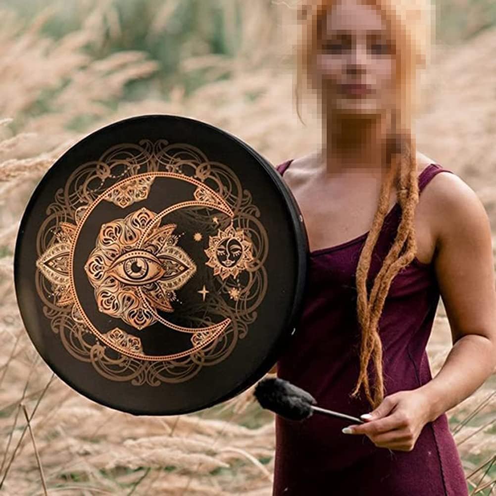 Alomejor Shaman Drum with Mallet, Handcrafted, Polyester and Wood, 9.8 Inch, for Meditation, Chakra Balancing, Sound Healing