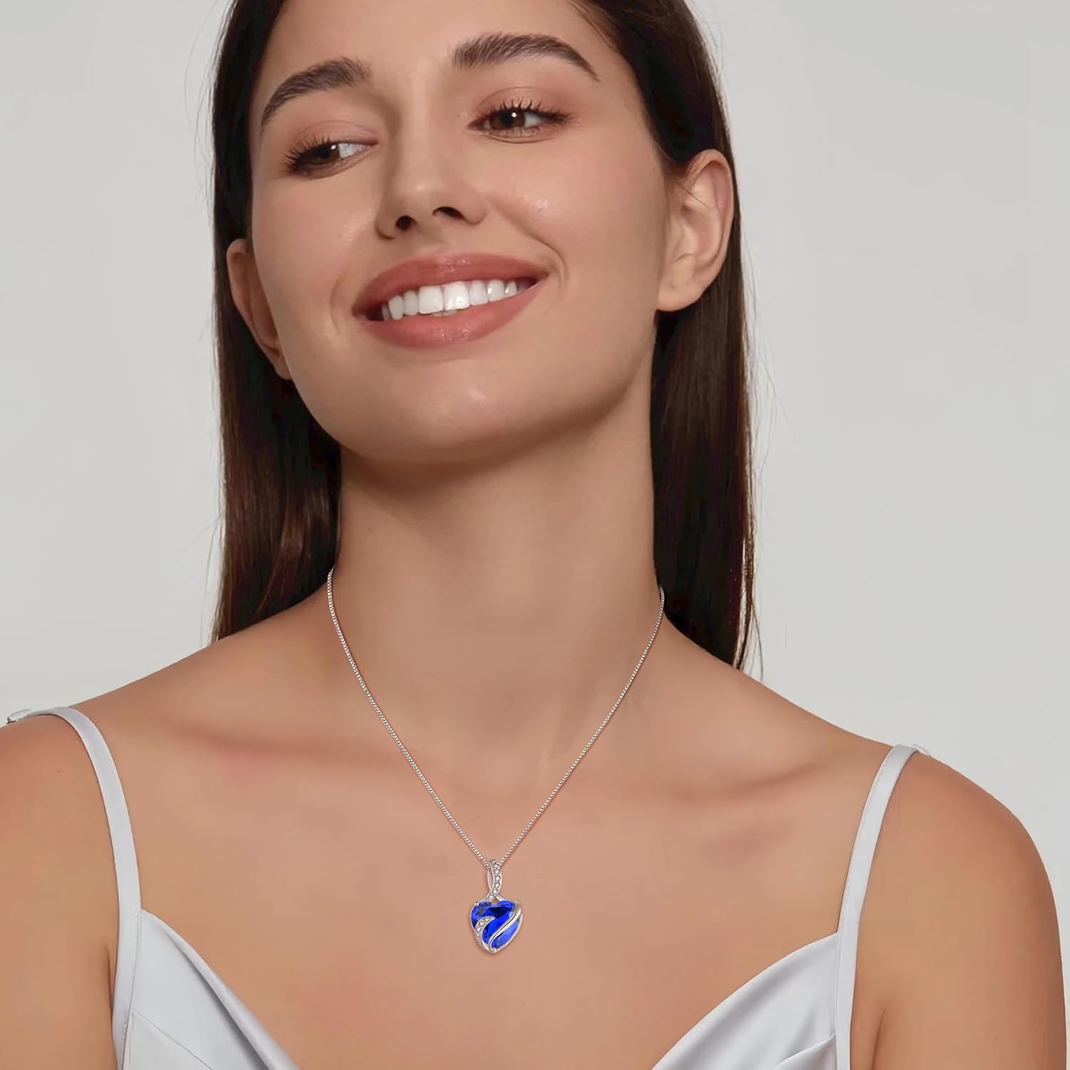 FJ Heart Birthstone Necklace Women's 925 Sterling Silver Infinity Necklace Jewellery Gifts for Women Mother Girlfriend Mum