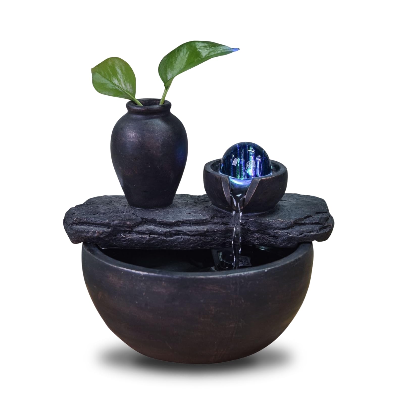 Luberon Zen'Light Indoor Fountain Waterfall Natural Stairs Stone Effect Colourful Light Gift Idea Interior Decoration in Motion Zen Table Fountain Relaxing Lucky Charm Object H 25 cm